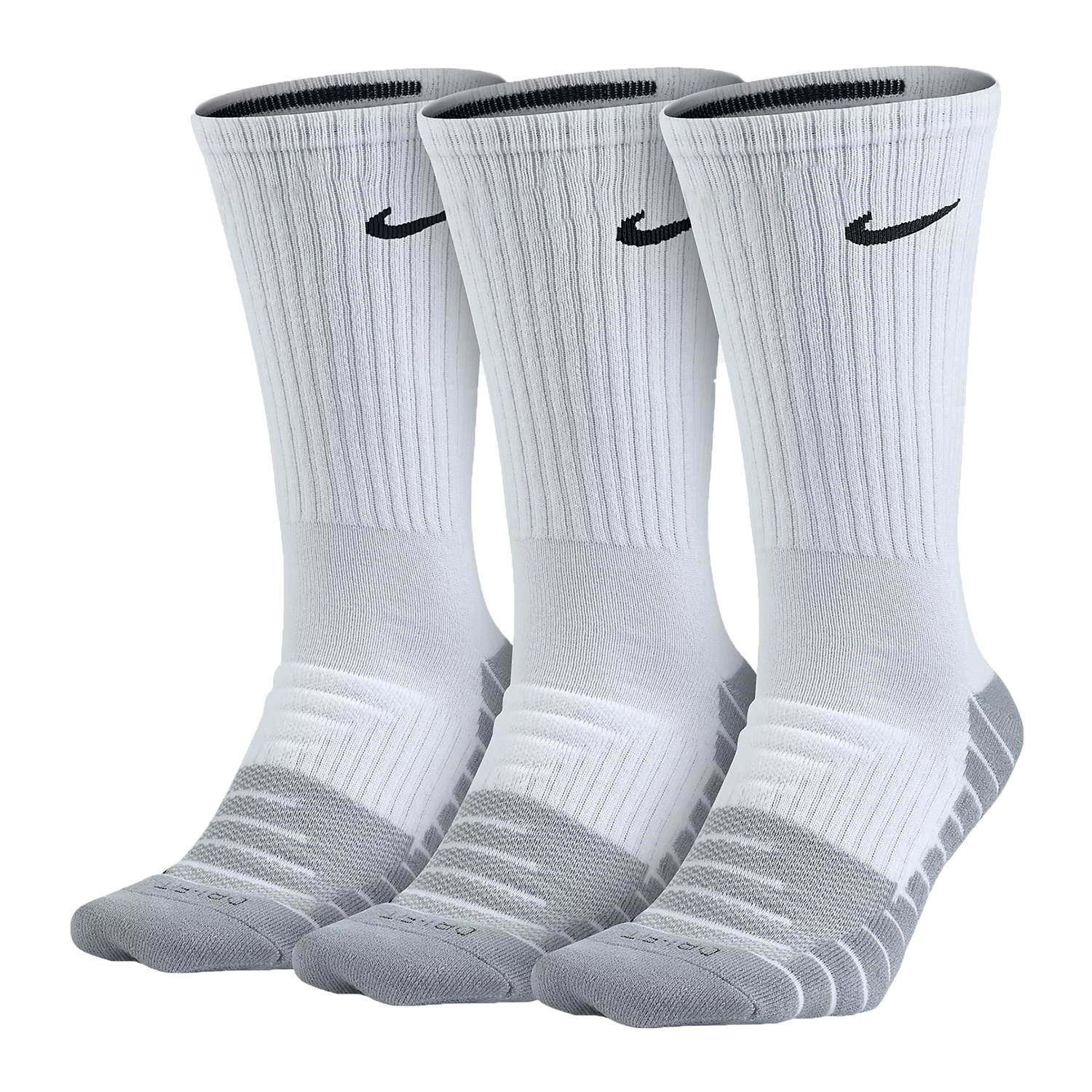 Nike Dry Cushion Crew x 3 Socks - White/Grey