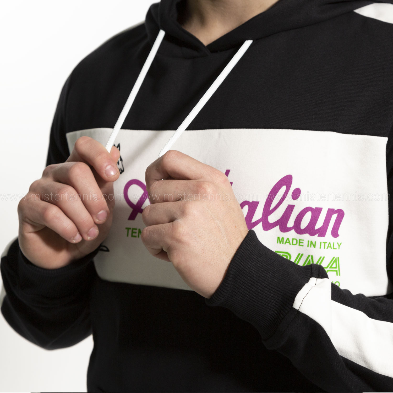 Australian Interlock Men's Tennis Hoodie Nero/Bianco