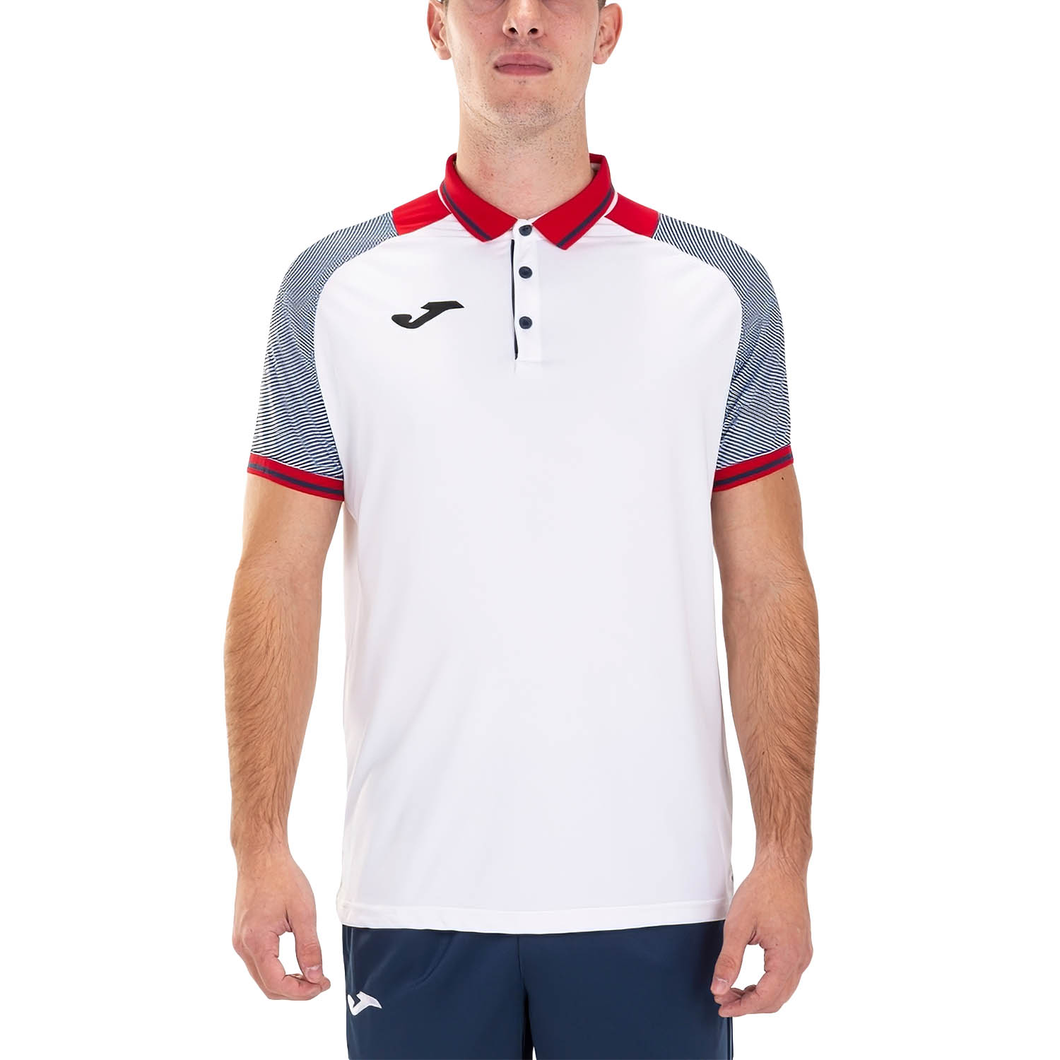 Joma Essential II Polo da Tennis Uomo White/Red/Dark Navy