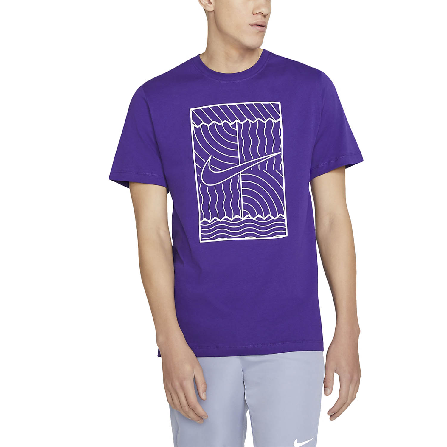 purple white nike shirt