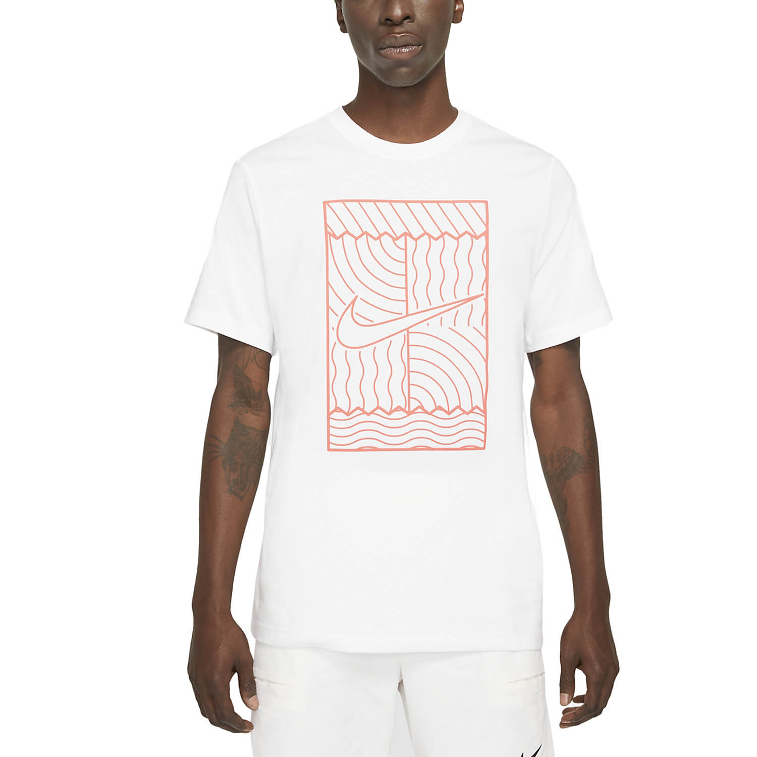 Nike Court Graphic Men's Tennis T-Shirt - White/Bright Mango
