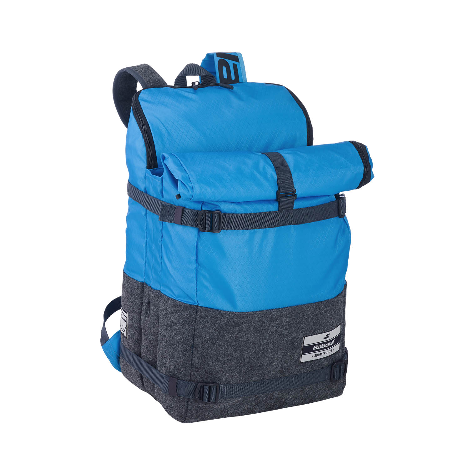 blue and grey backpack