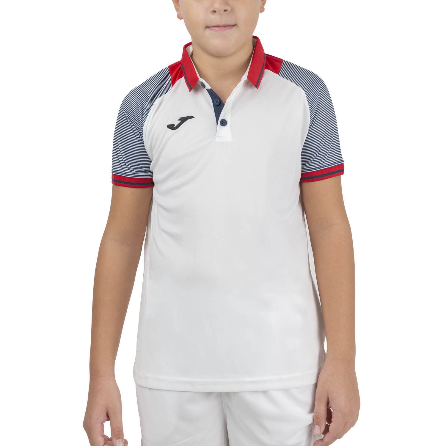 Joma Essential II Polo Boy - White/Red/Dark Navy