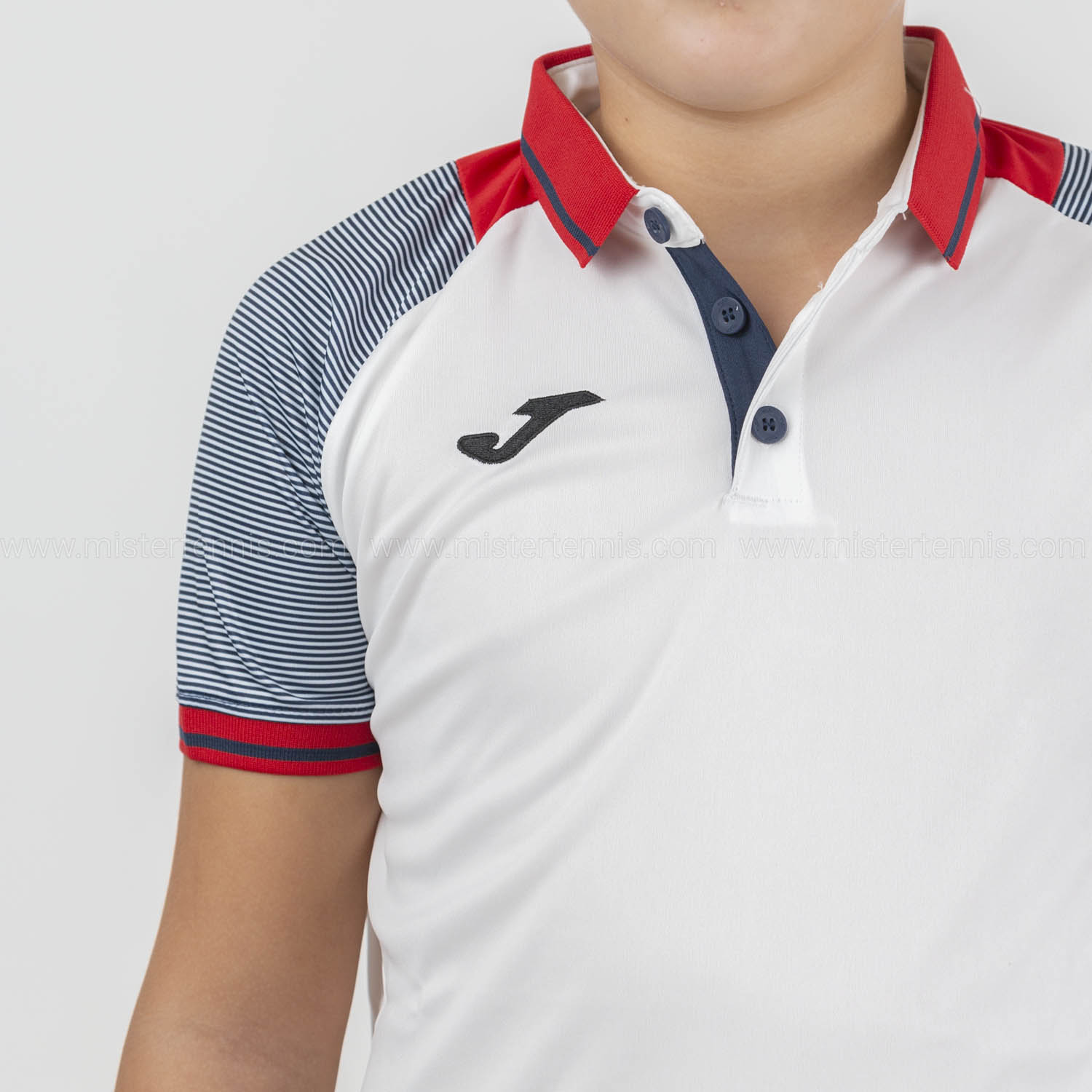 Joma Essential II Polo Boy - White/Red/Dark Navy