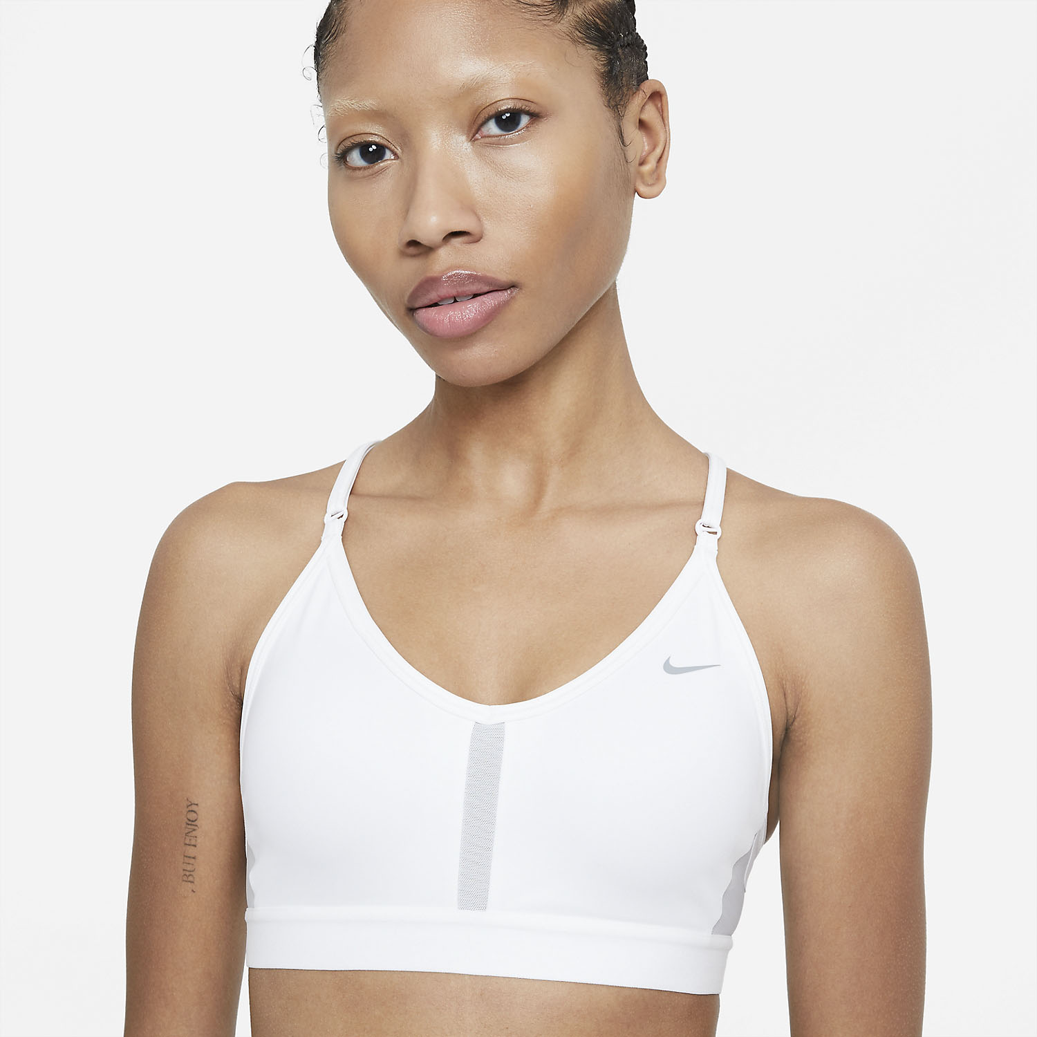 Nike Indy Logo Womens Tennis Sports Bra - White/Grey Fog