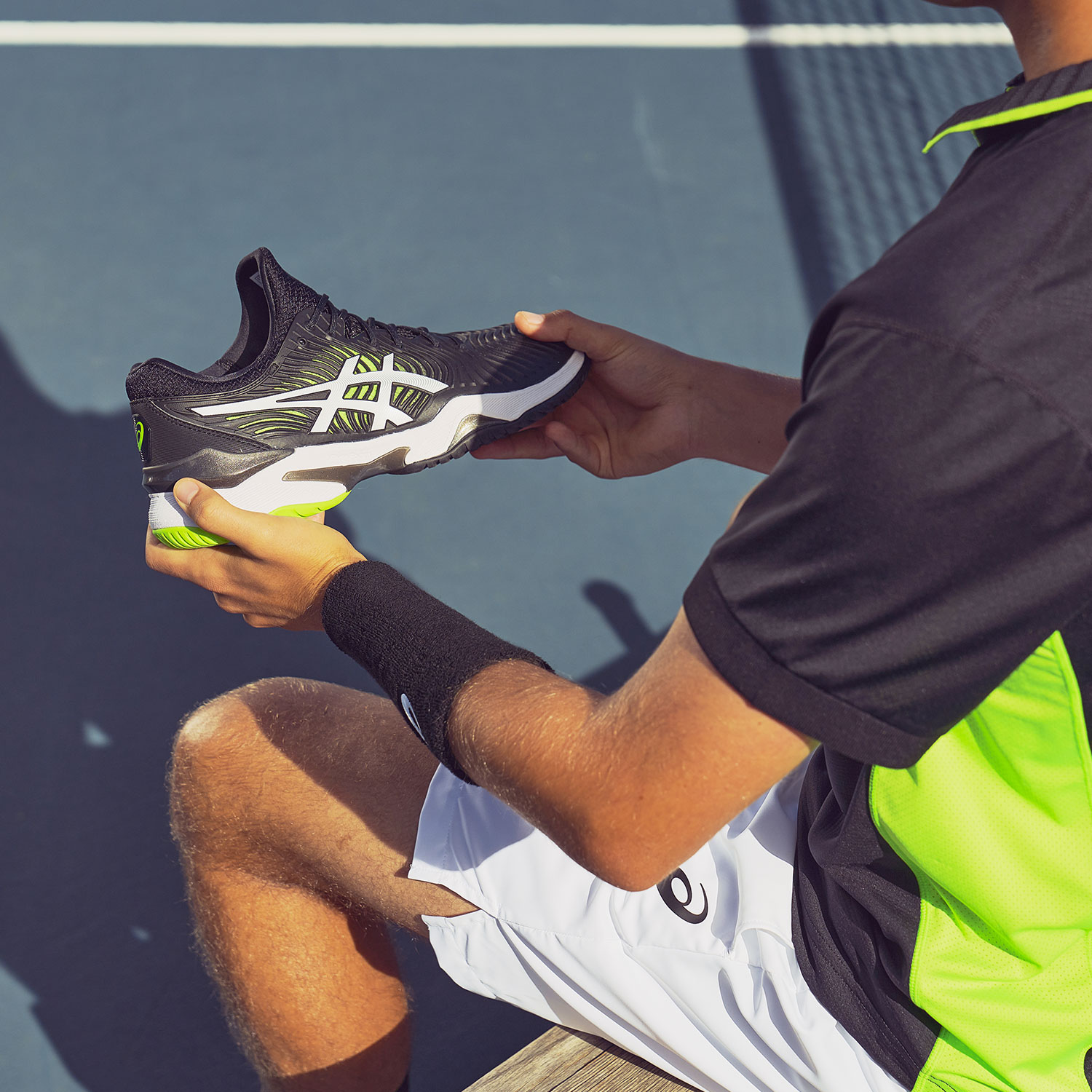 asics テニスシューズ 黒/白/緑　COURT FF 2 OC asics テニスシューズ 黒/白/緑 COURT FF 2 OC