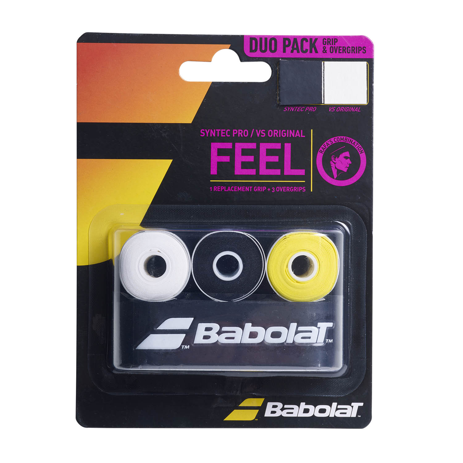 Babolat Duo Pack Syntec Pro x 1 Grip + VS Original x 3 Overgrips - Black/Yellow/White