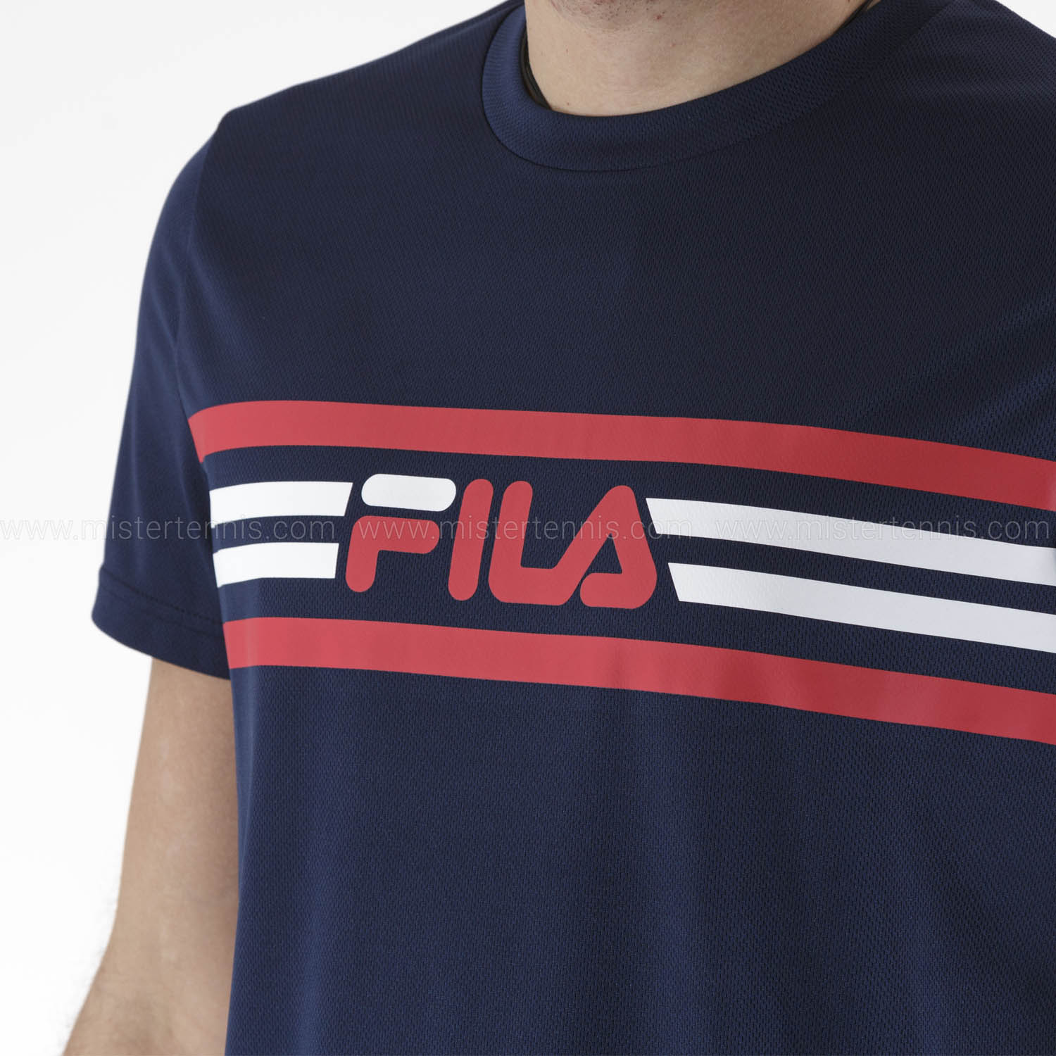 red and blue fila shirt