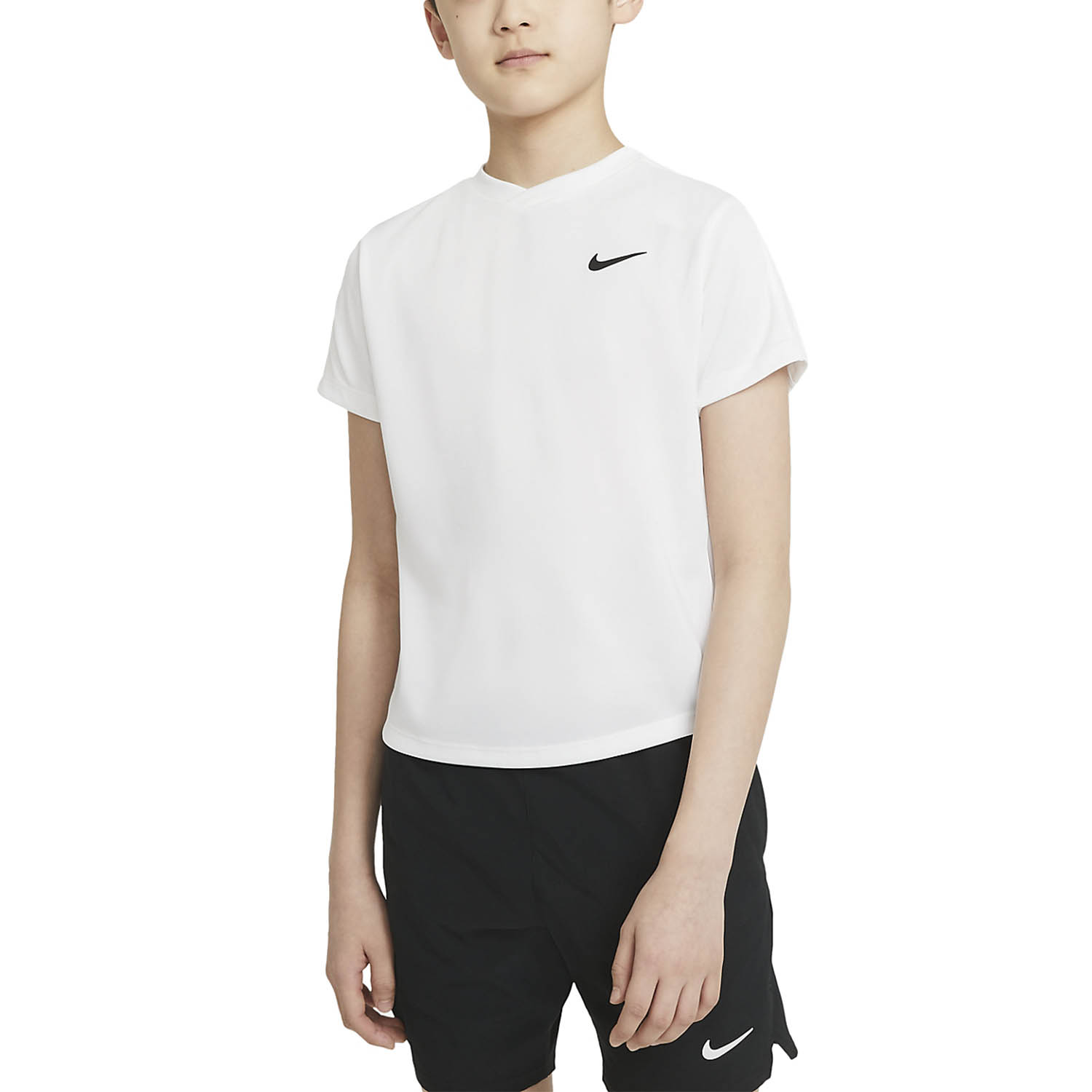 Nike Court Dri-FIT Victory Boy's Tennis T-Shirt - White/Black