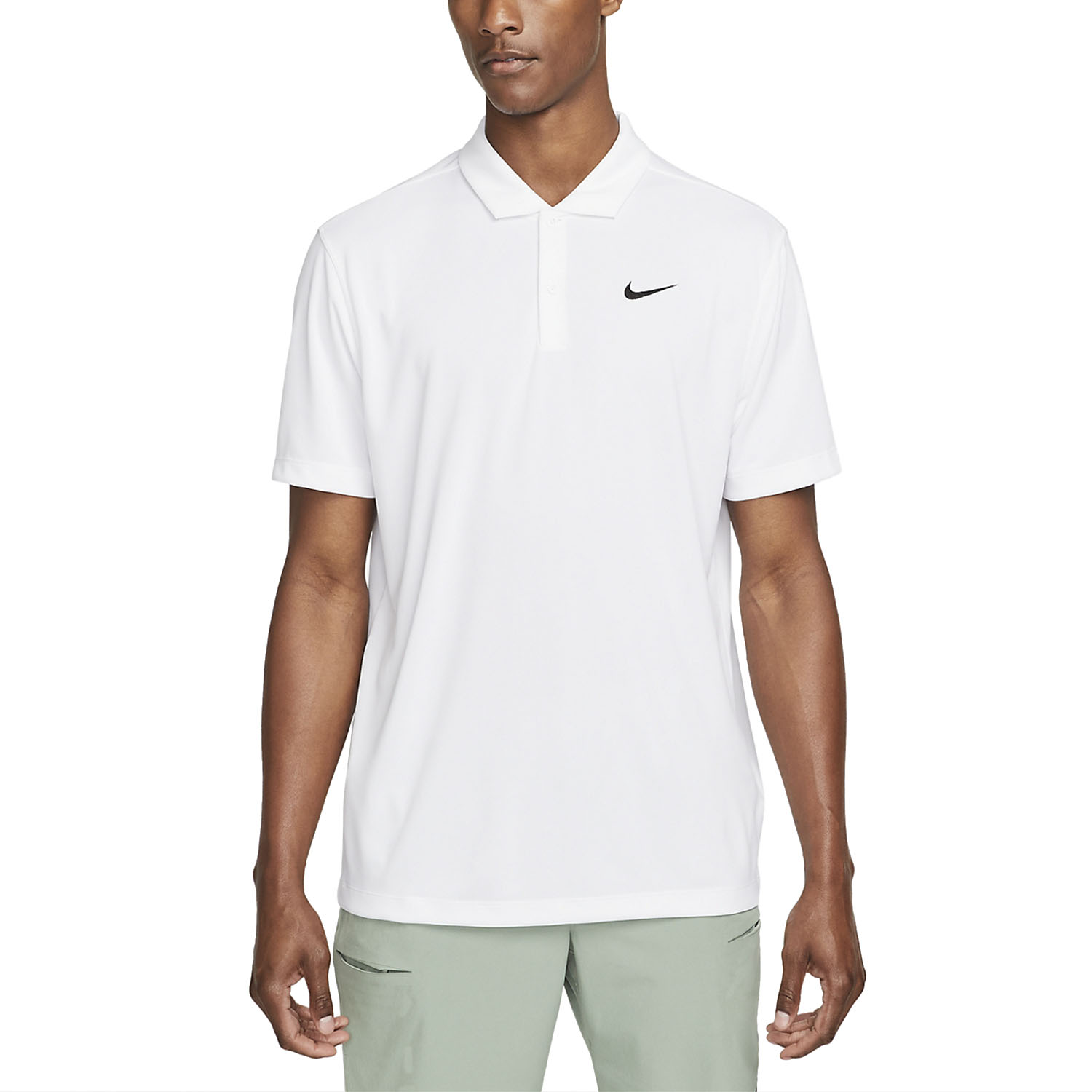 Nike Dri-FIT Solid Logo Polo Tenis Hombre - White/Black