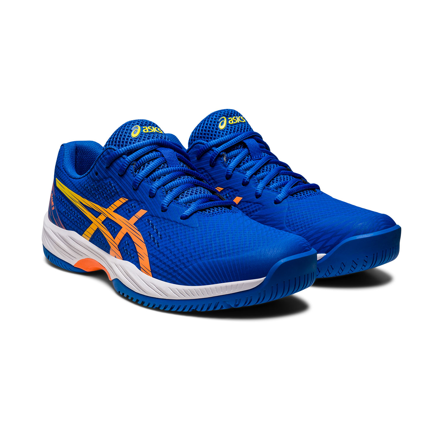 asics テニスシューズ 青 オレンジ Asics Gel Game 9 Men's Tennis Shoes - Tuna Blue/Sun Peach