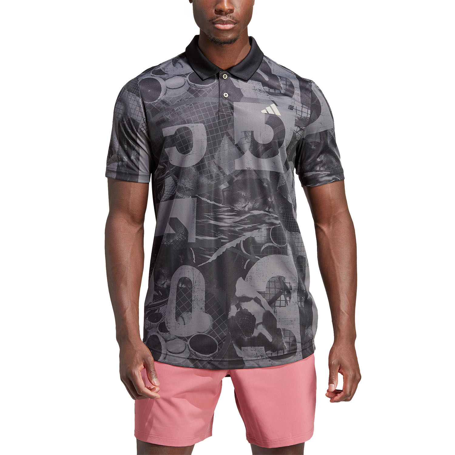 adidas Club Graphic Men's Tennis Polo - Grey Five/Black/Carbon