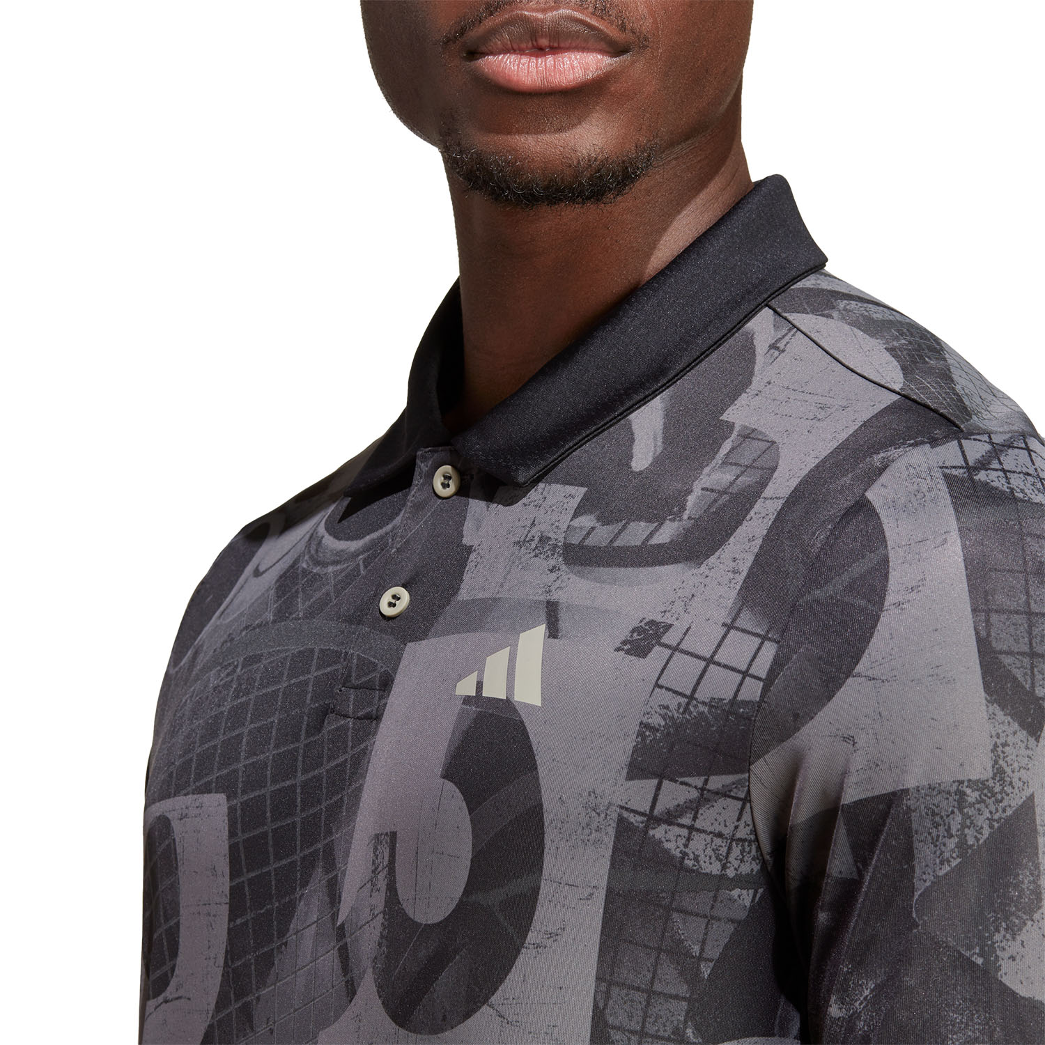 CLUBHAUS Standard L/S Polo ’26 - Gray XL adidas Club Graphic Men's Tennis Polo - Grey Five/Black/Carbon
