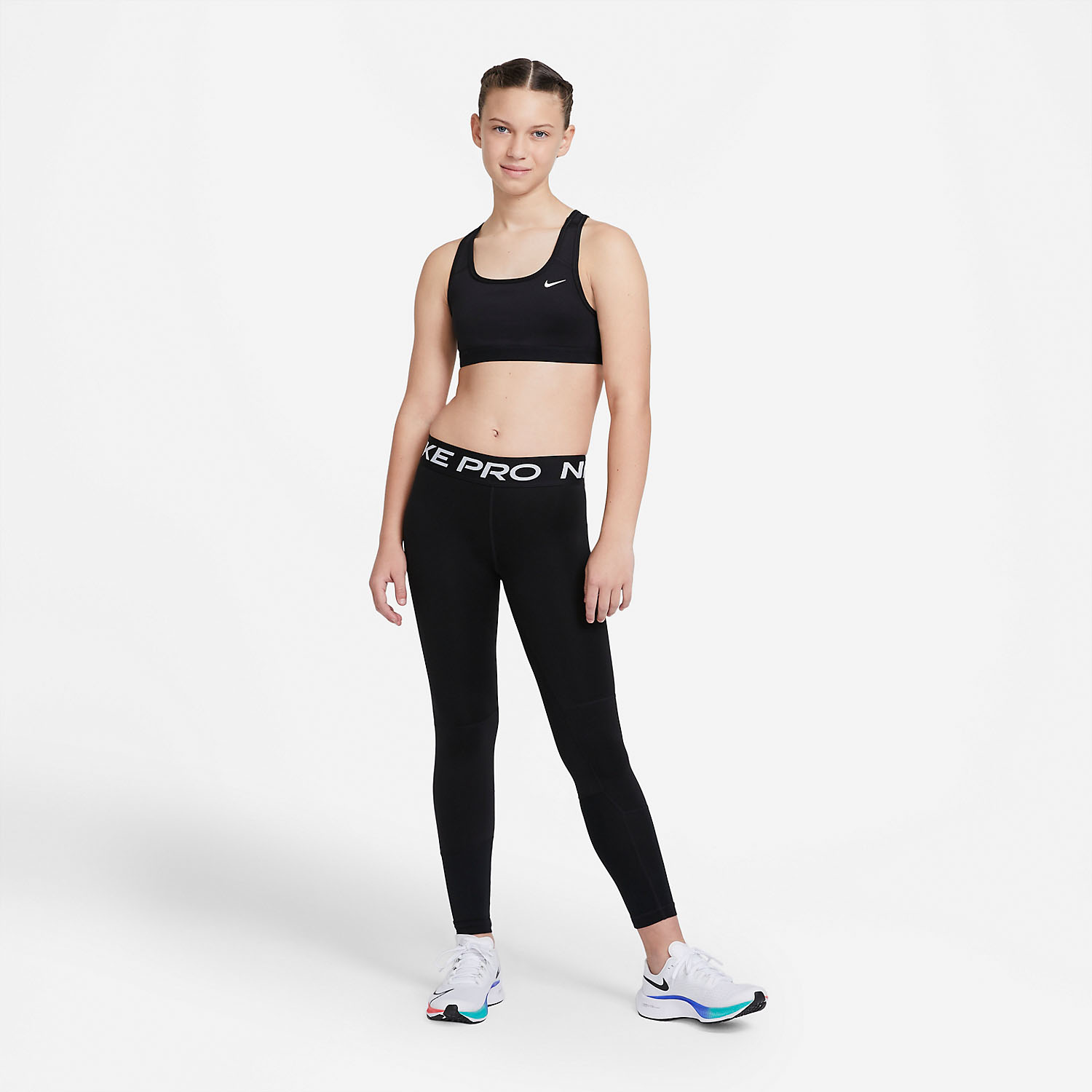 Nike Swoosh Girl's Sports Bra - Black/White