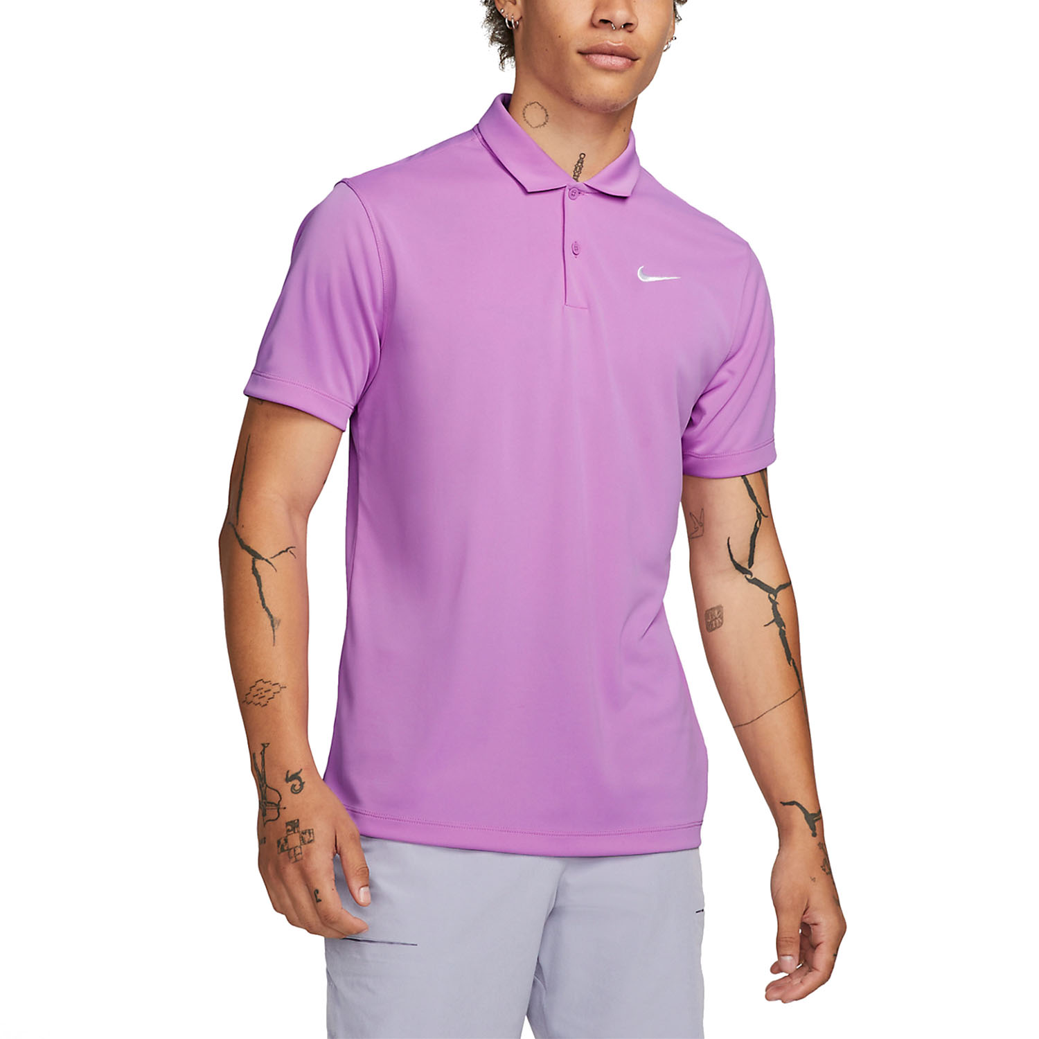 Nike Dri FIT Solid Logo Men s Tennis Polo Rush Fuchsia White