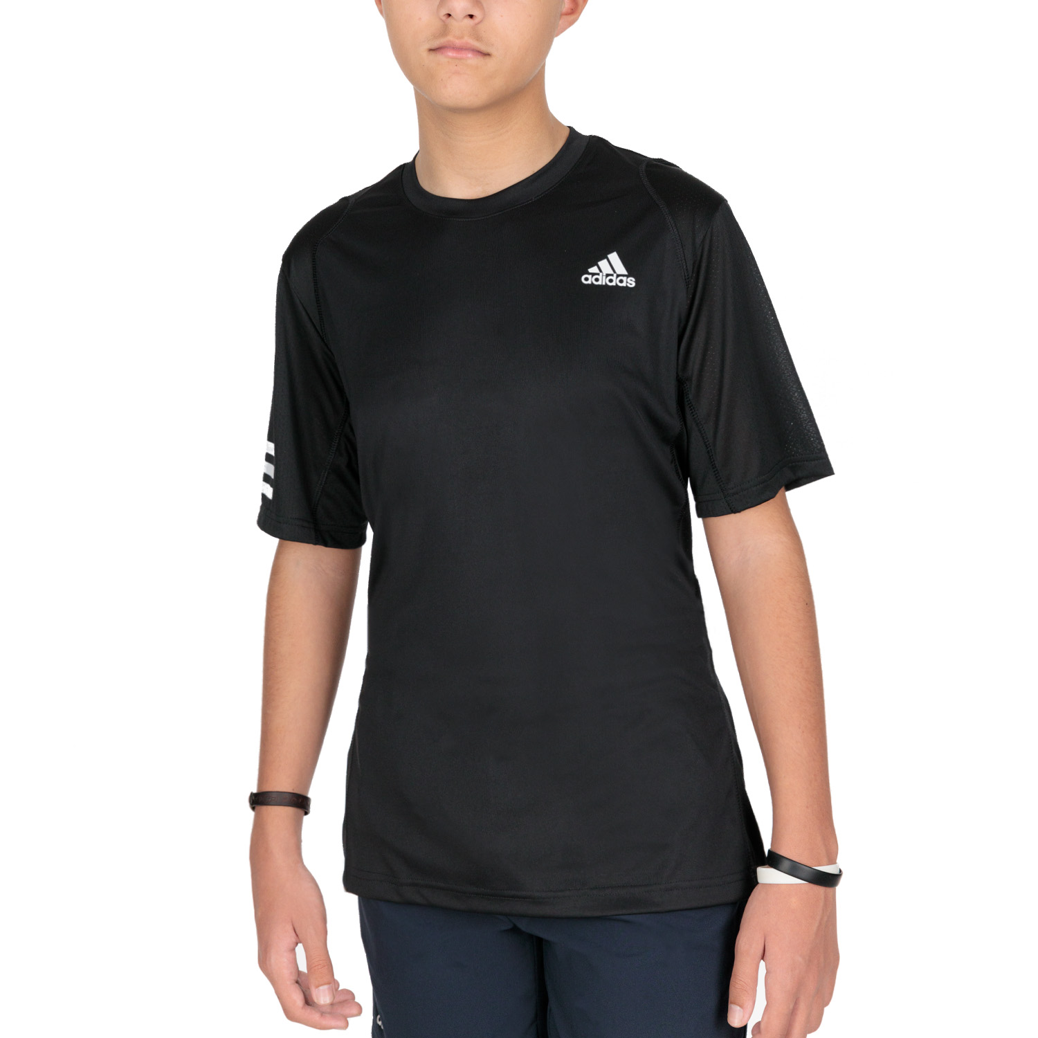 adidas Club 3-Stripe Boy's Tennis T-Shirt - Black/White