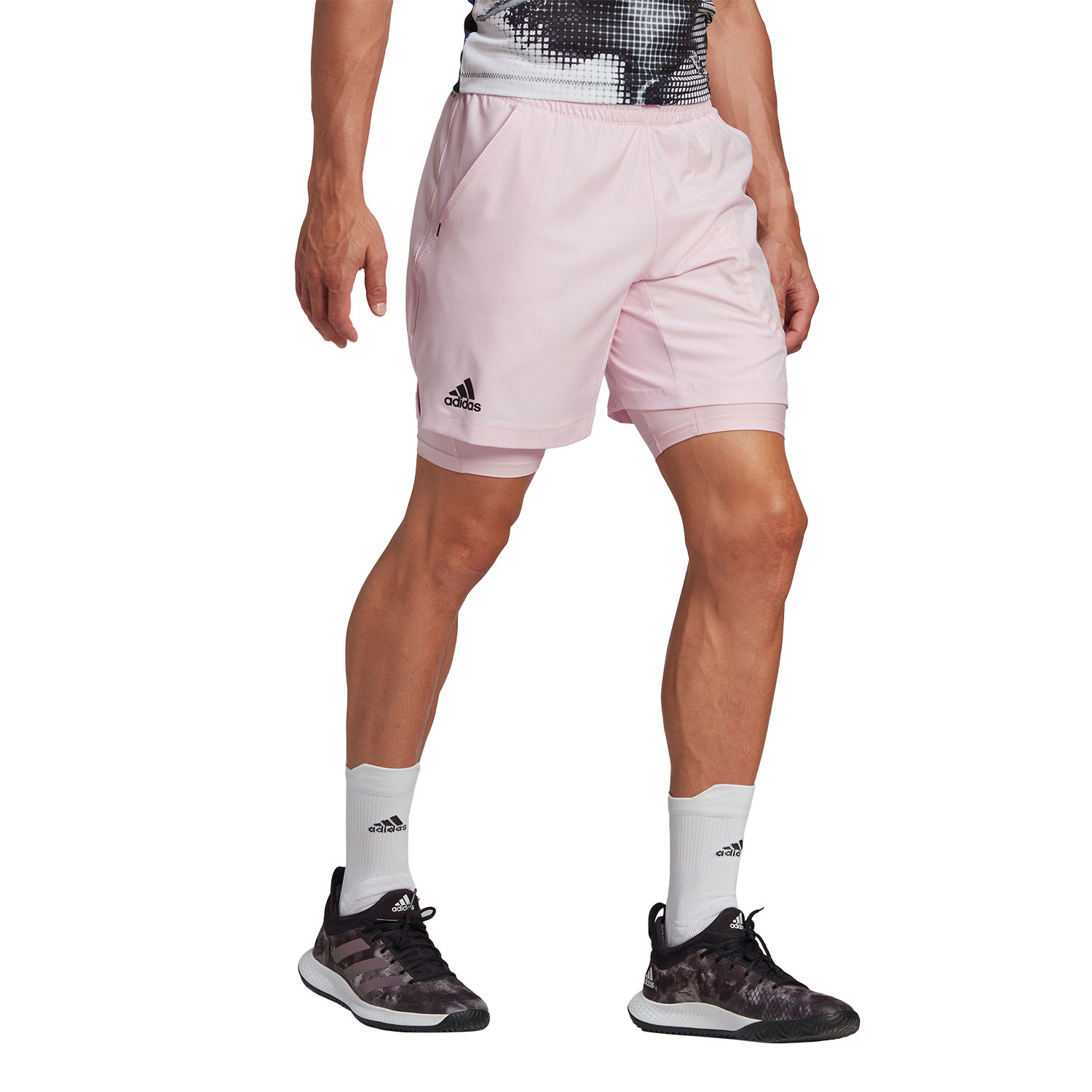 adidas US Open Series 2 in 1 7in Men\'s Tennis Shorts - Pink