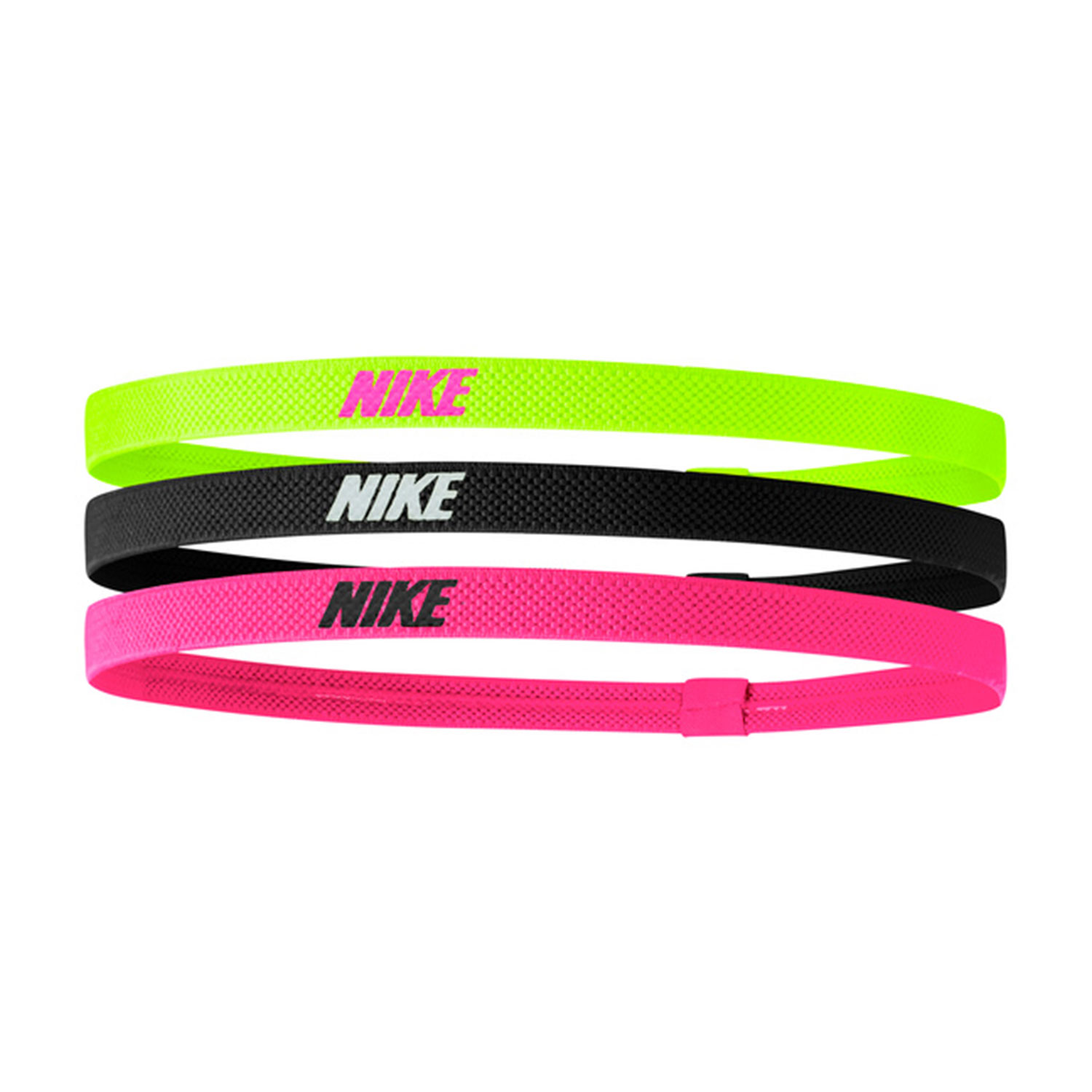 Nike Logo 2.0 x 3 Tennis Mini Hairbands - Volt/Black/Hyper Pink