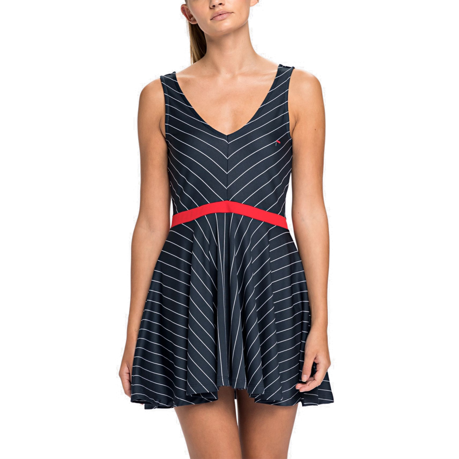 blue striped tennis dress Ashby Dress in Bright White with Cadet Blue Stripe XS