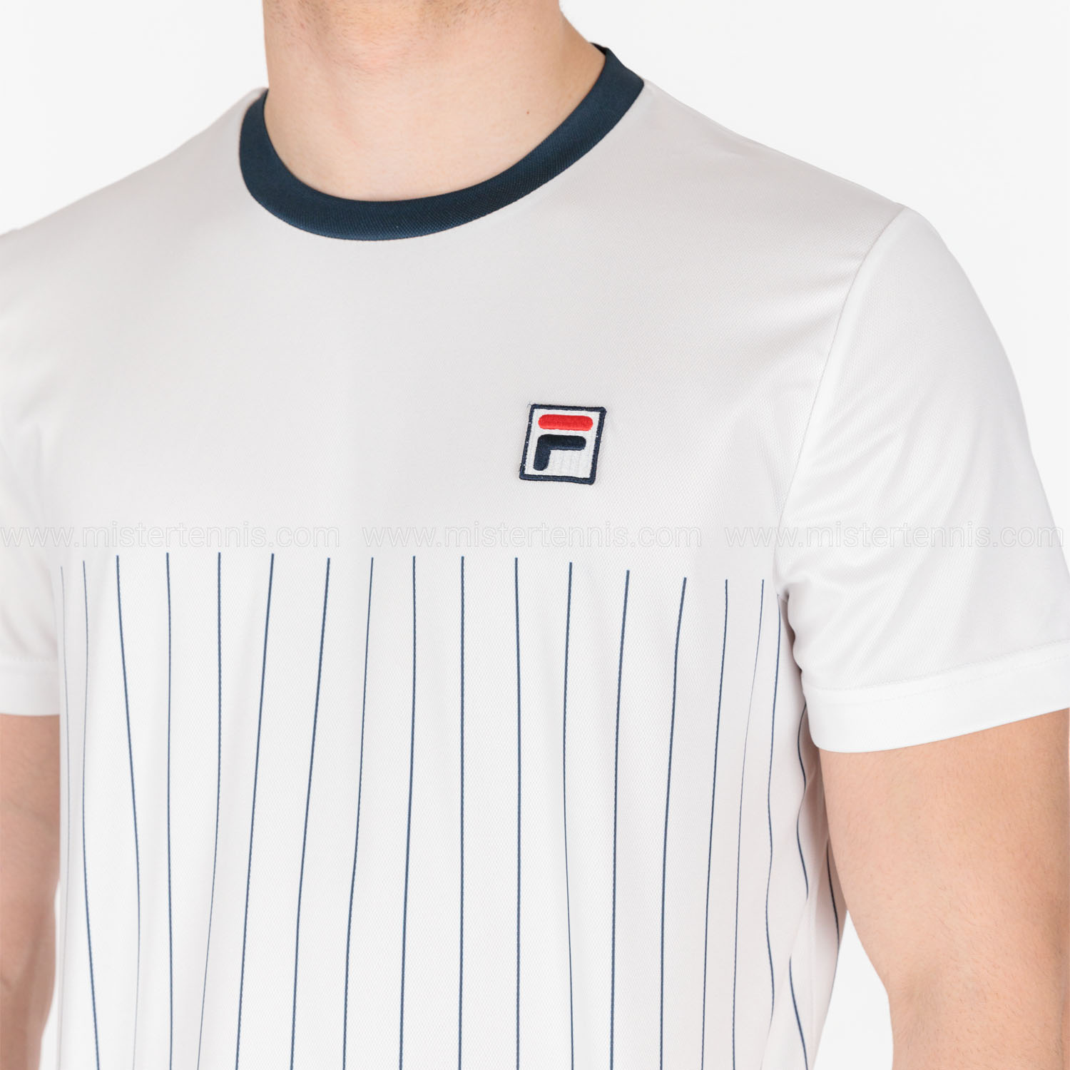 Fila Mika Men's Tennis T-Shirt - White/Peacoat Blue Stripes