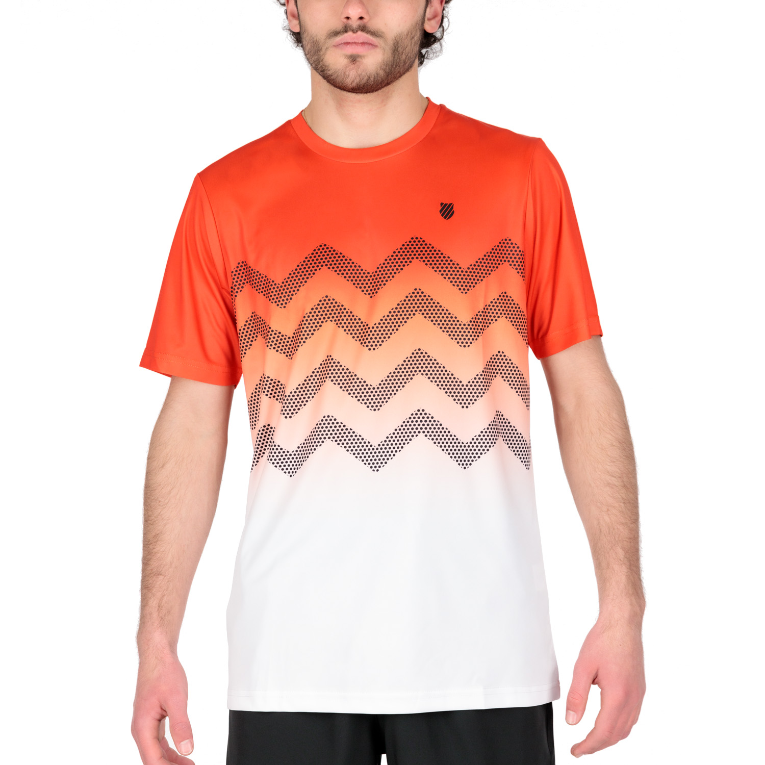 K-Swiss Hypercourt Print Crew 2 T-Shirt - Spicy Orange/White