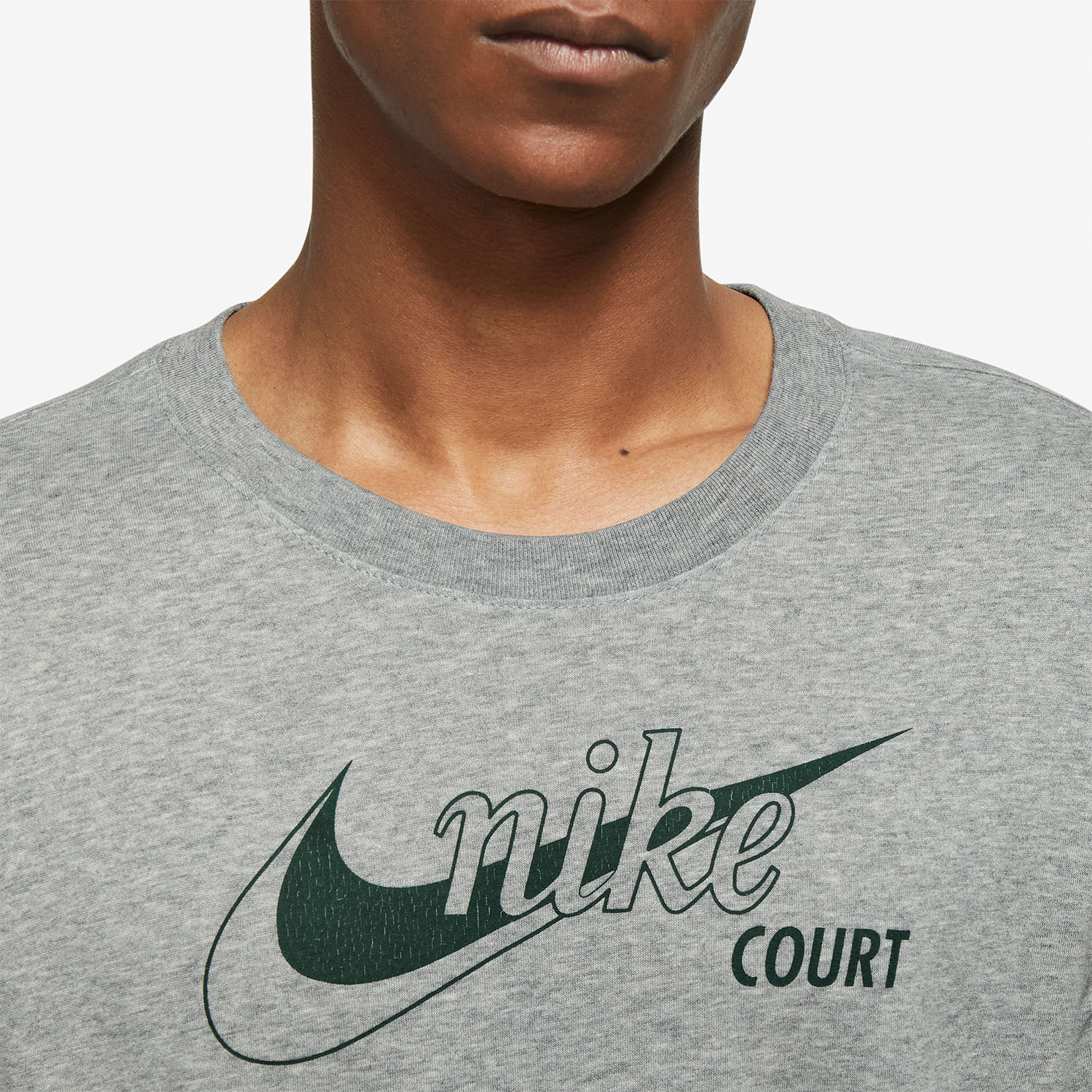 Nike Court Swoosh T-Shirt - Dark Grey Heather/Pro Green