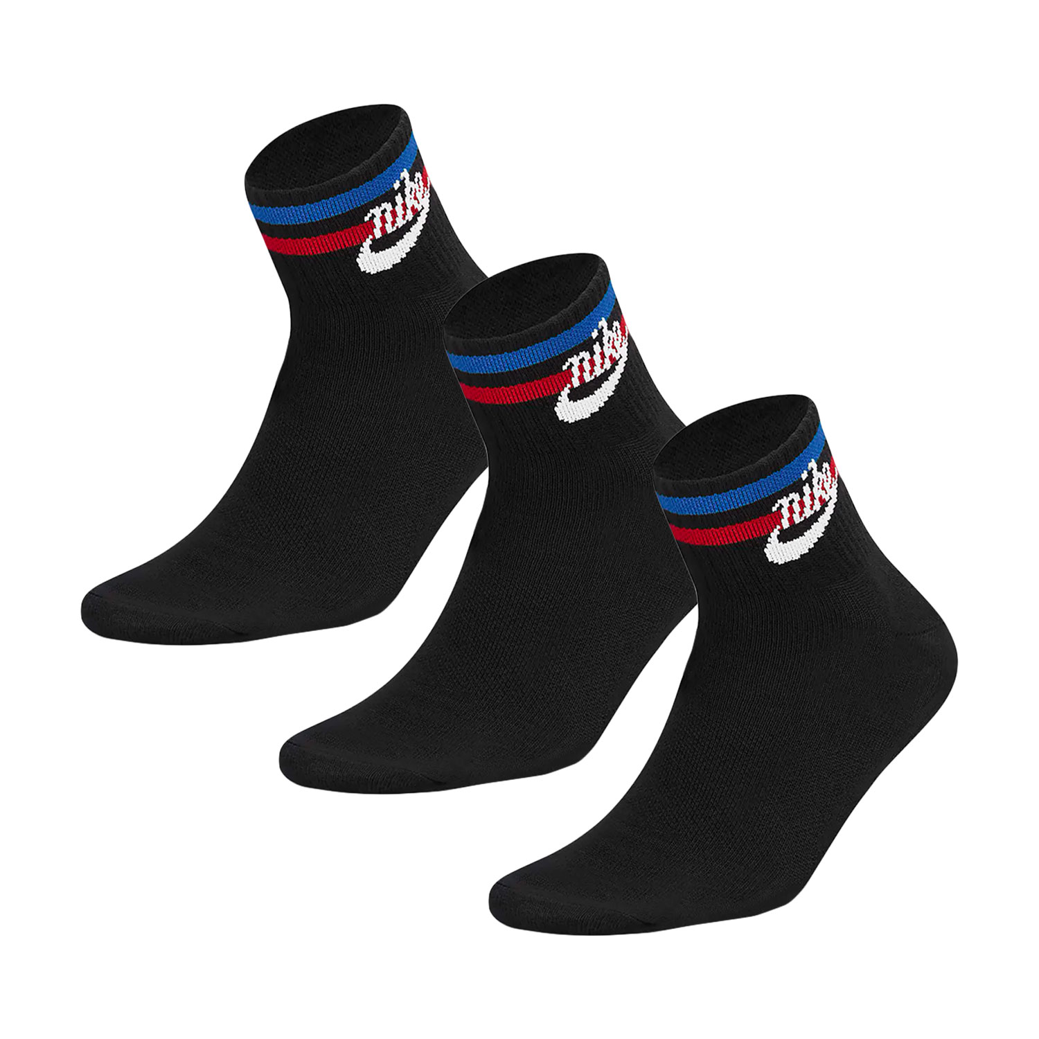 Nike Everyday Essential Swoosh x 3 Socks - Black/White/Game Royal/University
