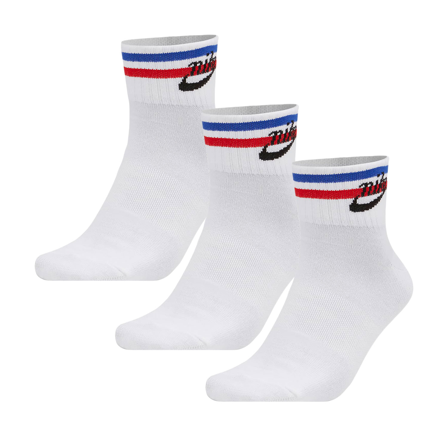 Nike Everyday Essential Swoosh x 3 Socks - White/Black/Game Royal/University Red