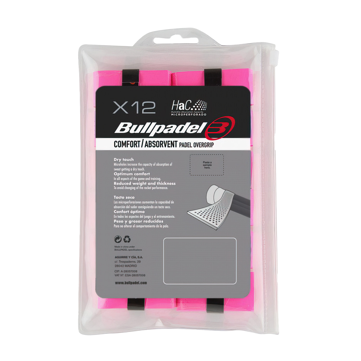 Bullpadel GB-1601 Comfort Absorvent x 12 Sobregrips - Rosa Fluor