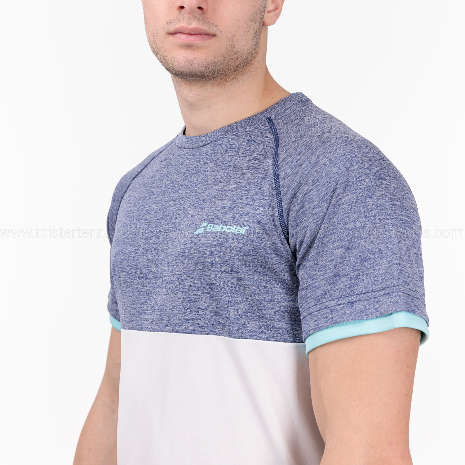 Babolat Play Crew Camiseta - White/Blue Heather