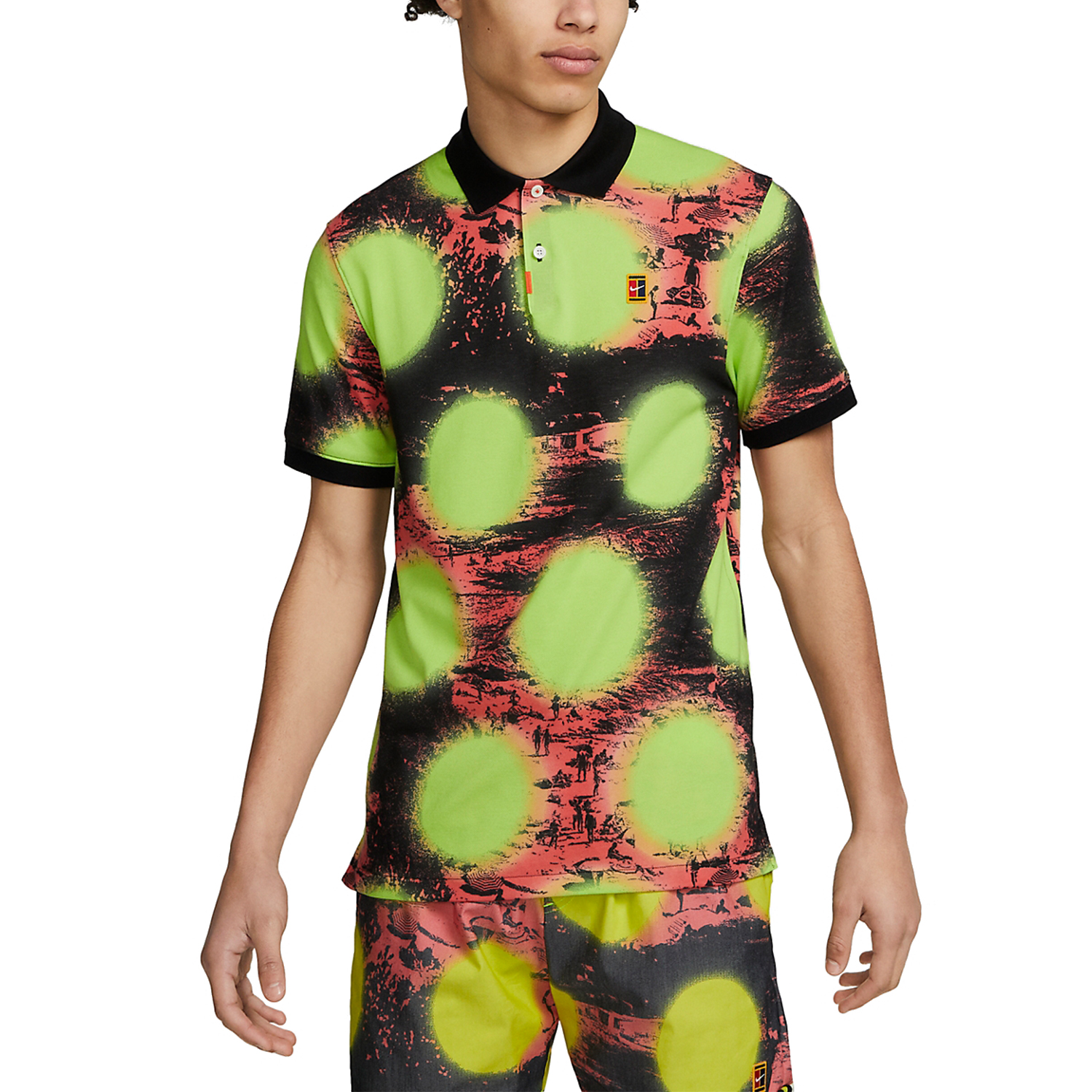 Nike Dri-FIT Printed Slim Polo de Tenis Hombre - Volt/Black