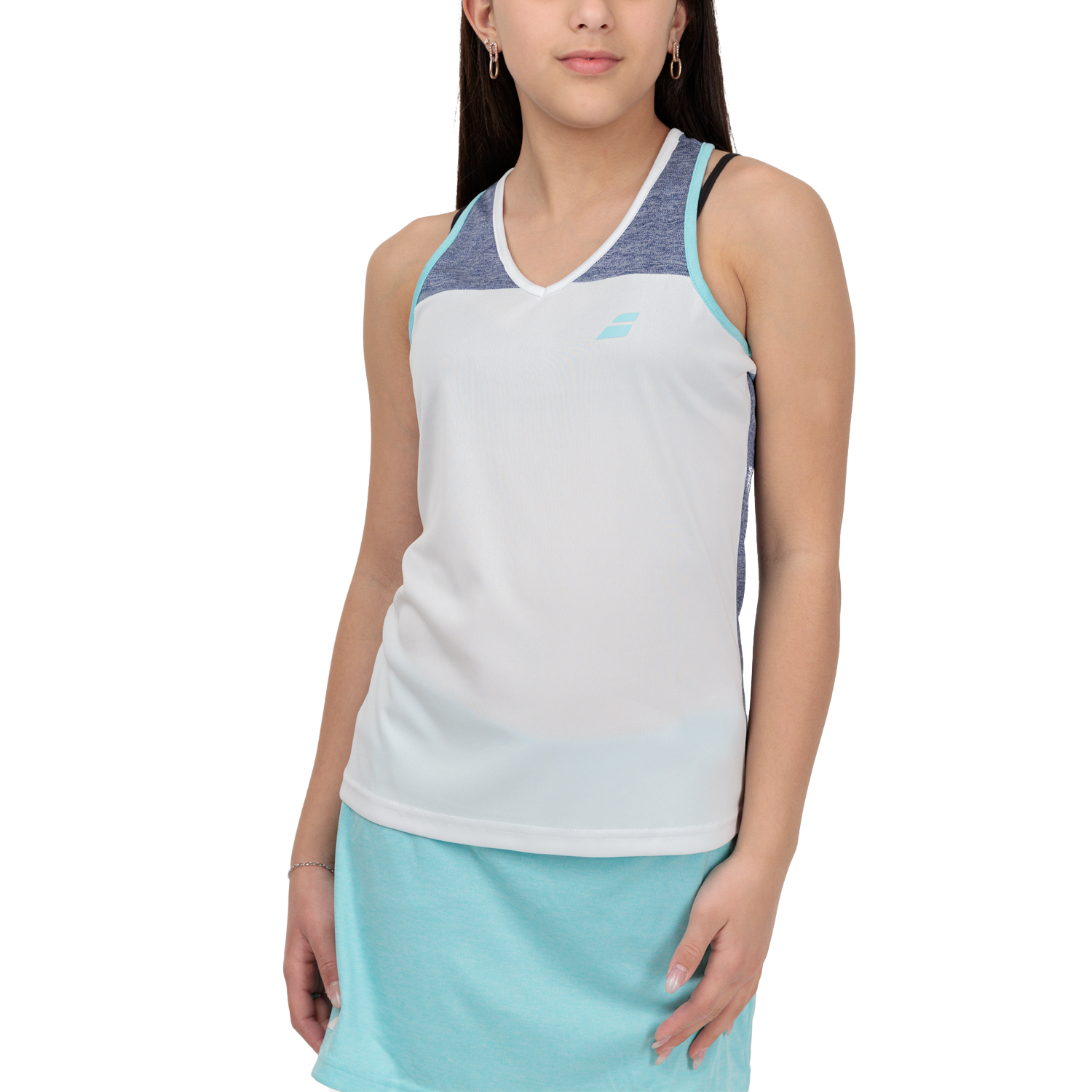 Babolat Play Canotta Bambina - White/Blue Heather