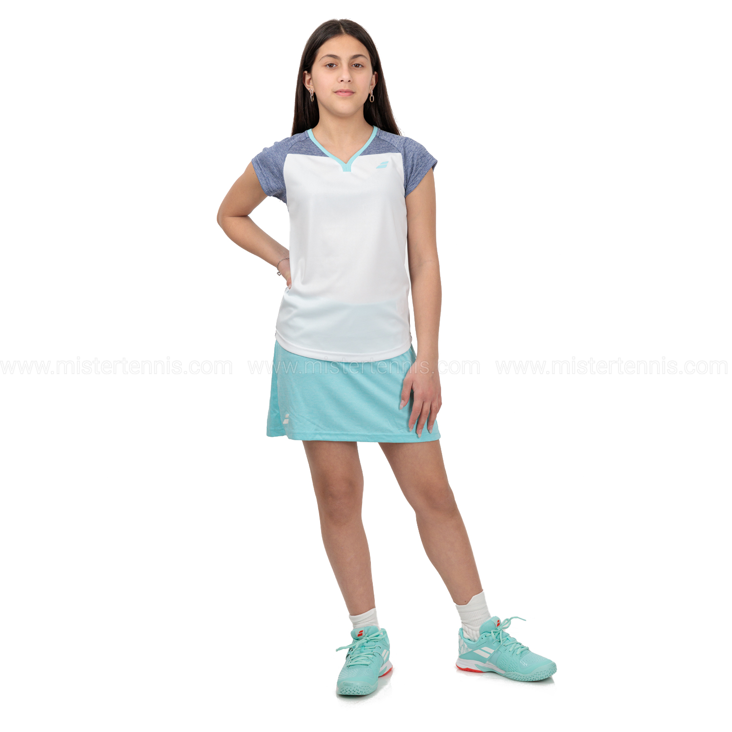 Babolat Play Cap T-Shirt Girl - White/Blue Heather