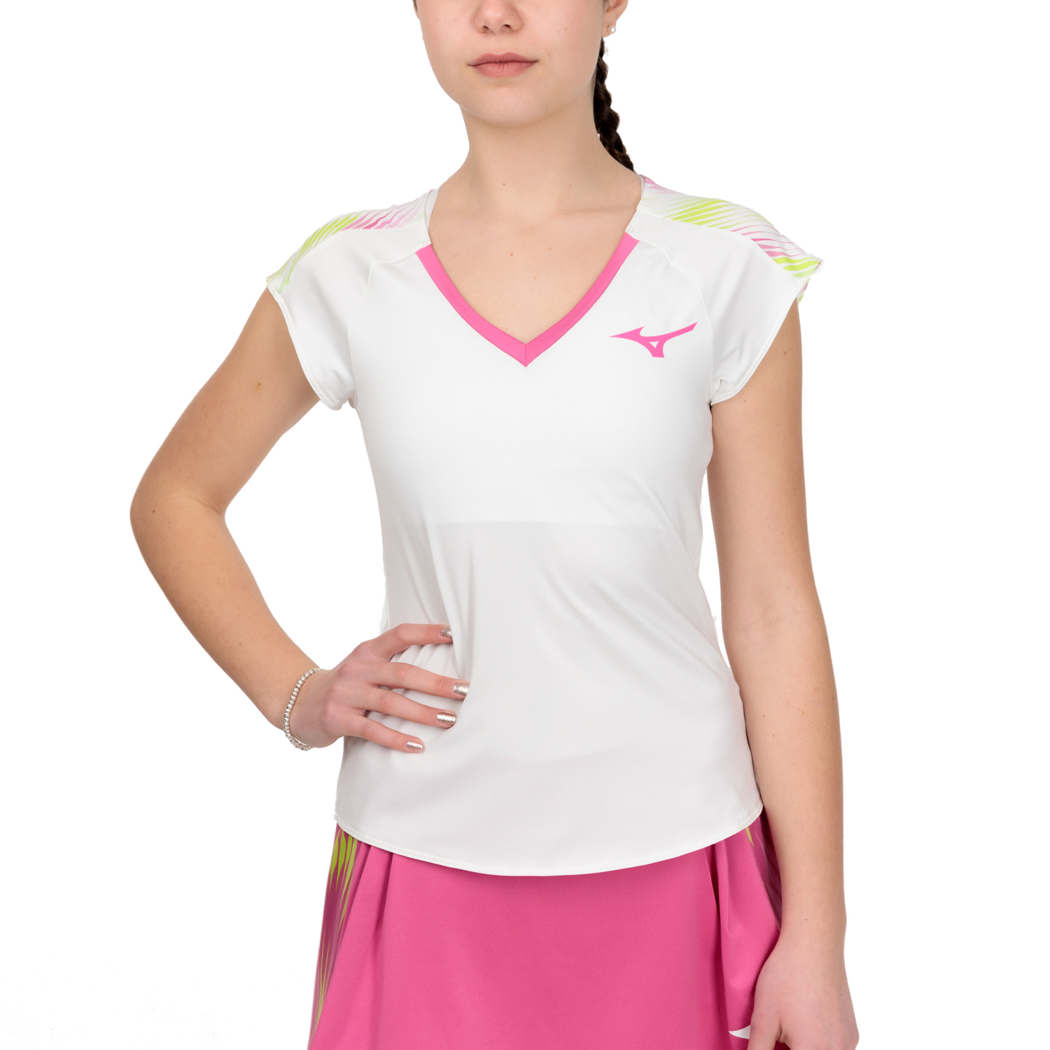 Mizuno Printed T-Shirt - White/Fuchsia