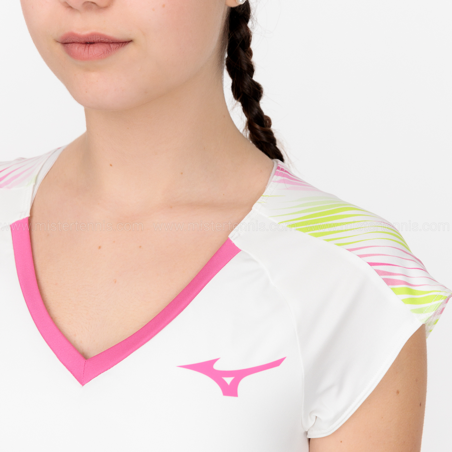 Mizuno Printed T-Shirt - White/Fuchsia