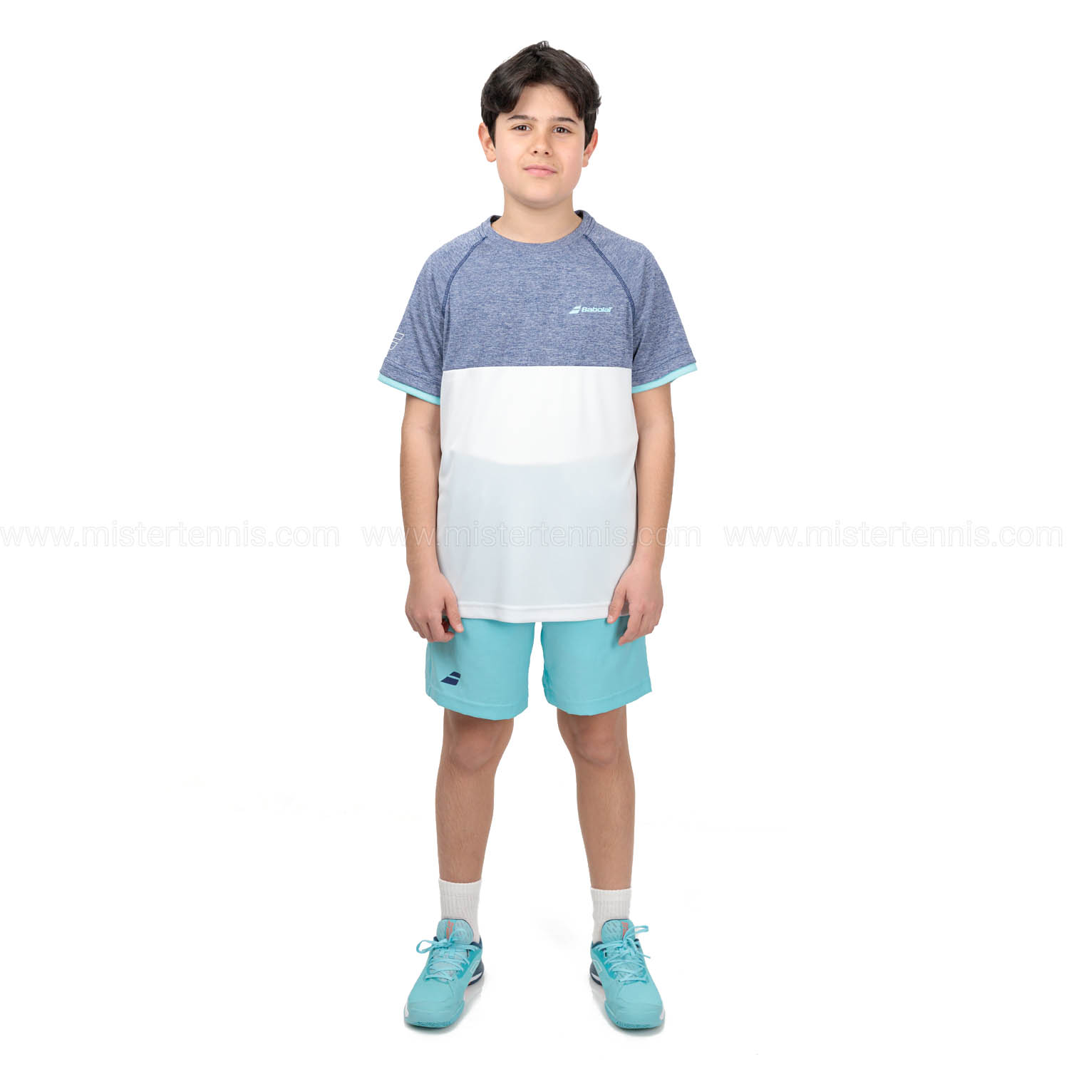 Babolat Play Crew T-Shirt Boy - White/Blue Heather