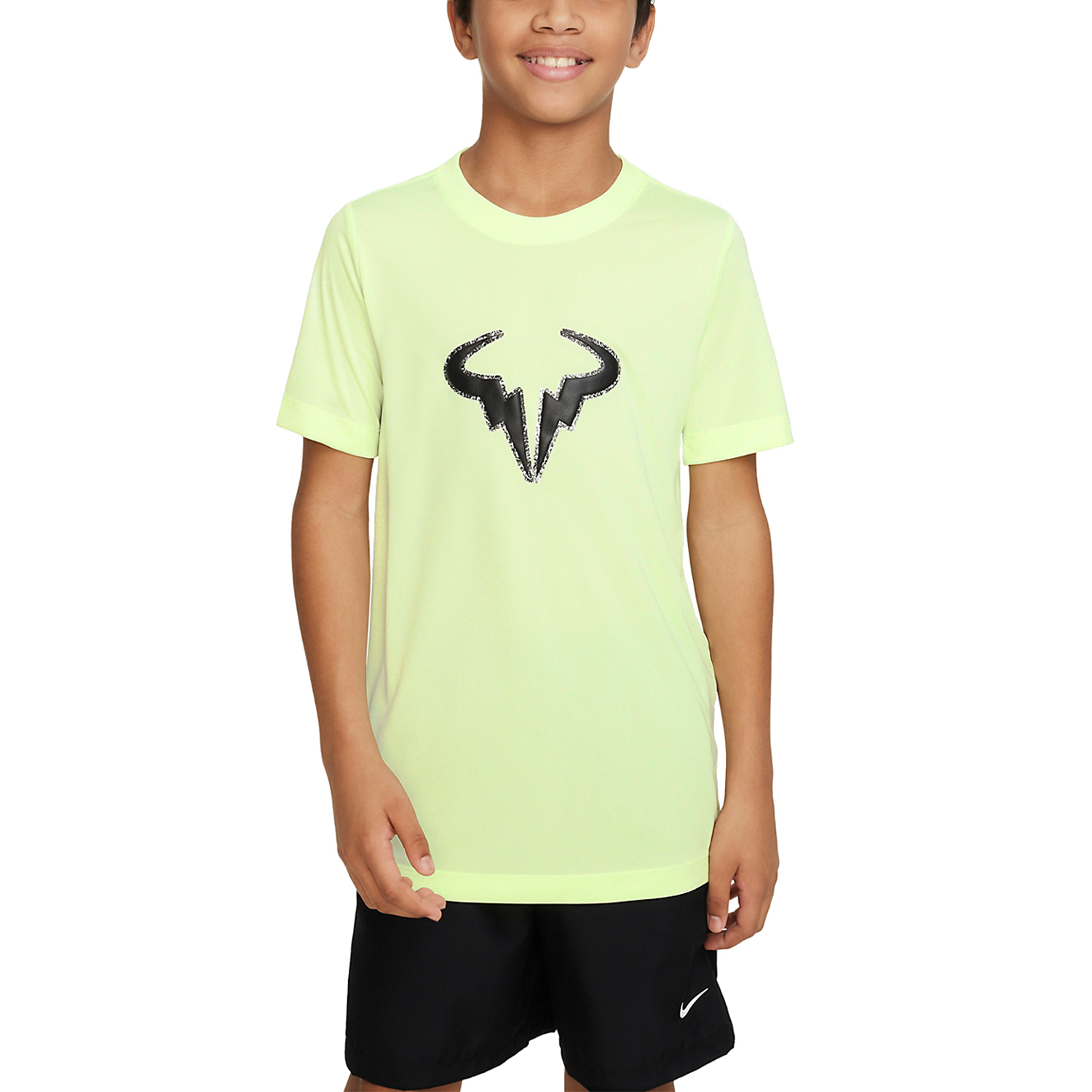 Nike Dri FIT Rafa Boy s Tennis T Shirt Barely Volt Black
