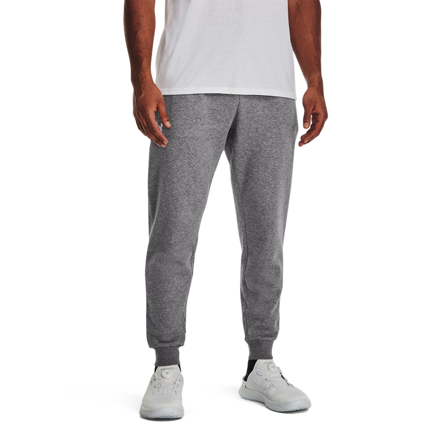 Under Armour Rival Fleece Pants - Castlerock Light Heather/White