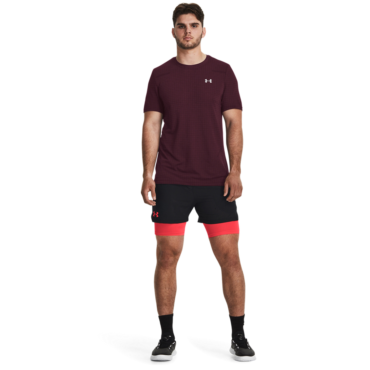 Under Armour Seamless Grid T-Shirt - Red/Black