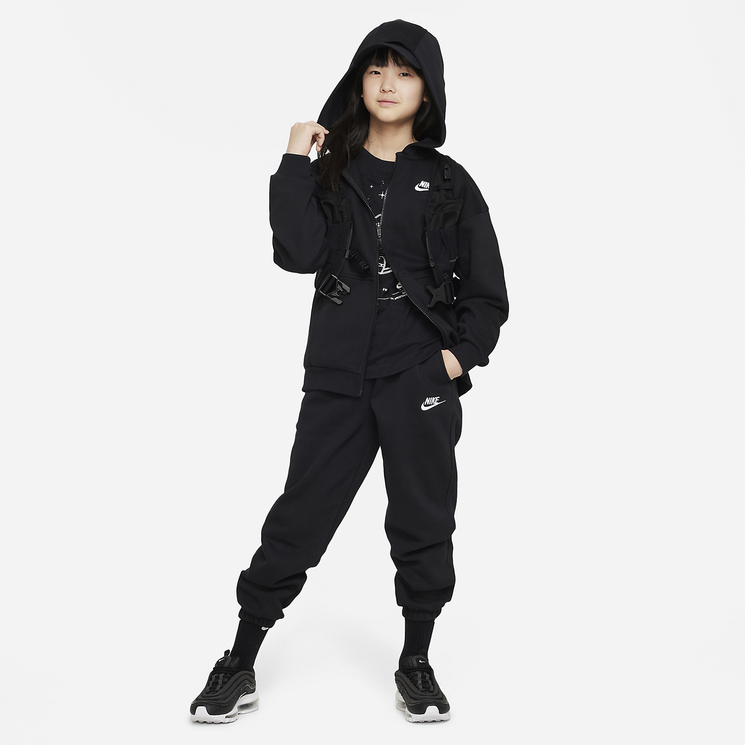 Nike Club Hoodie Girl - Black/White