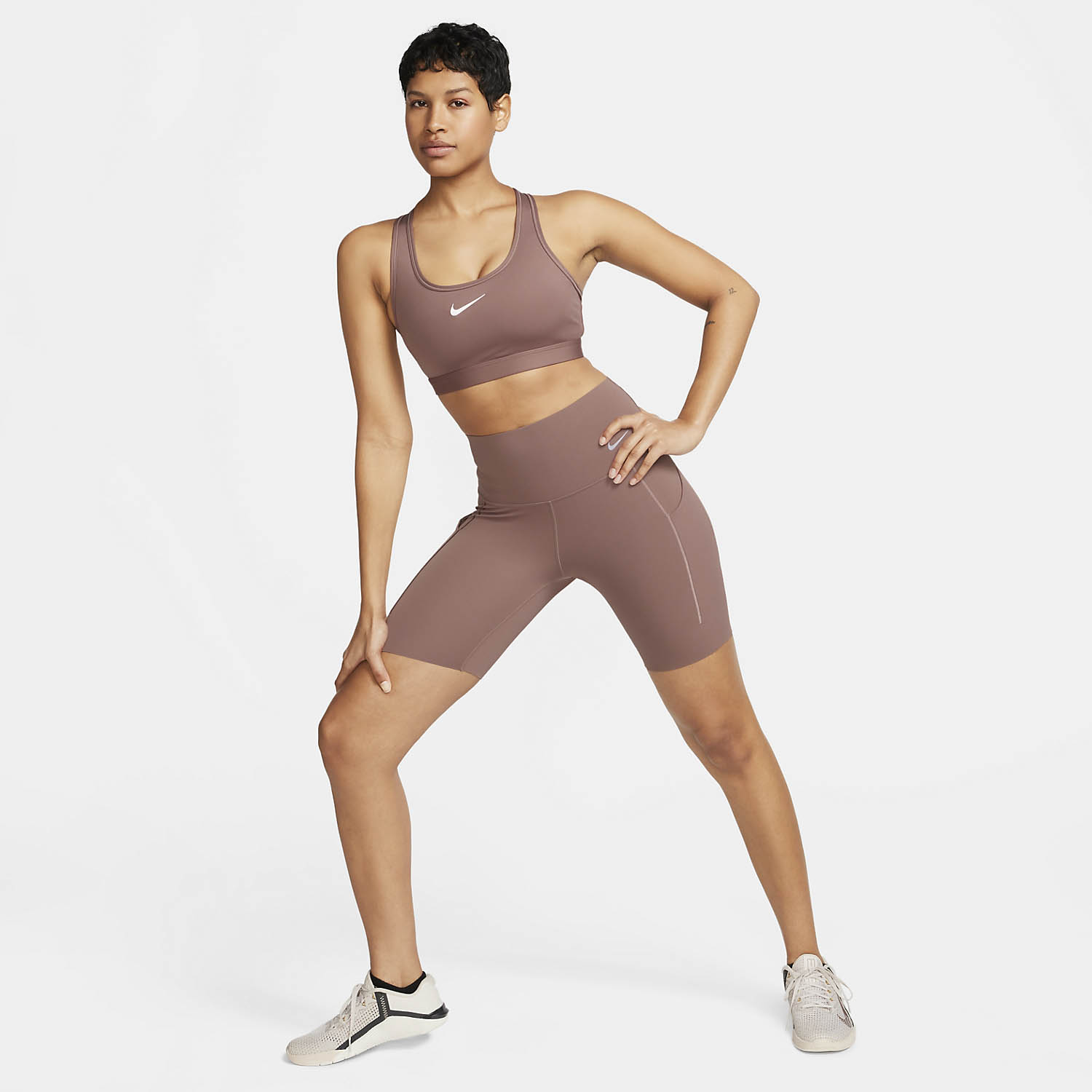 Nike Swoosh Sports Bra - Smokey Mauve/White