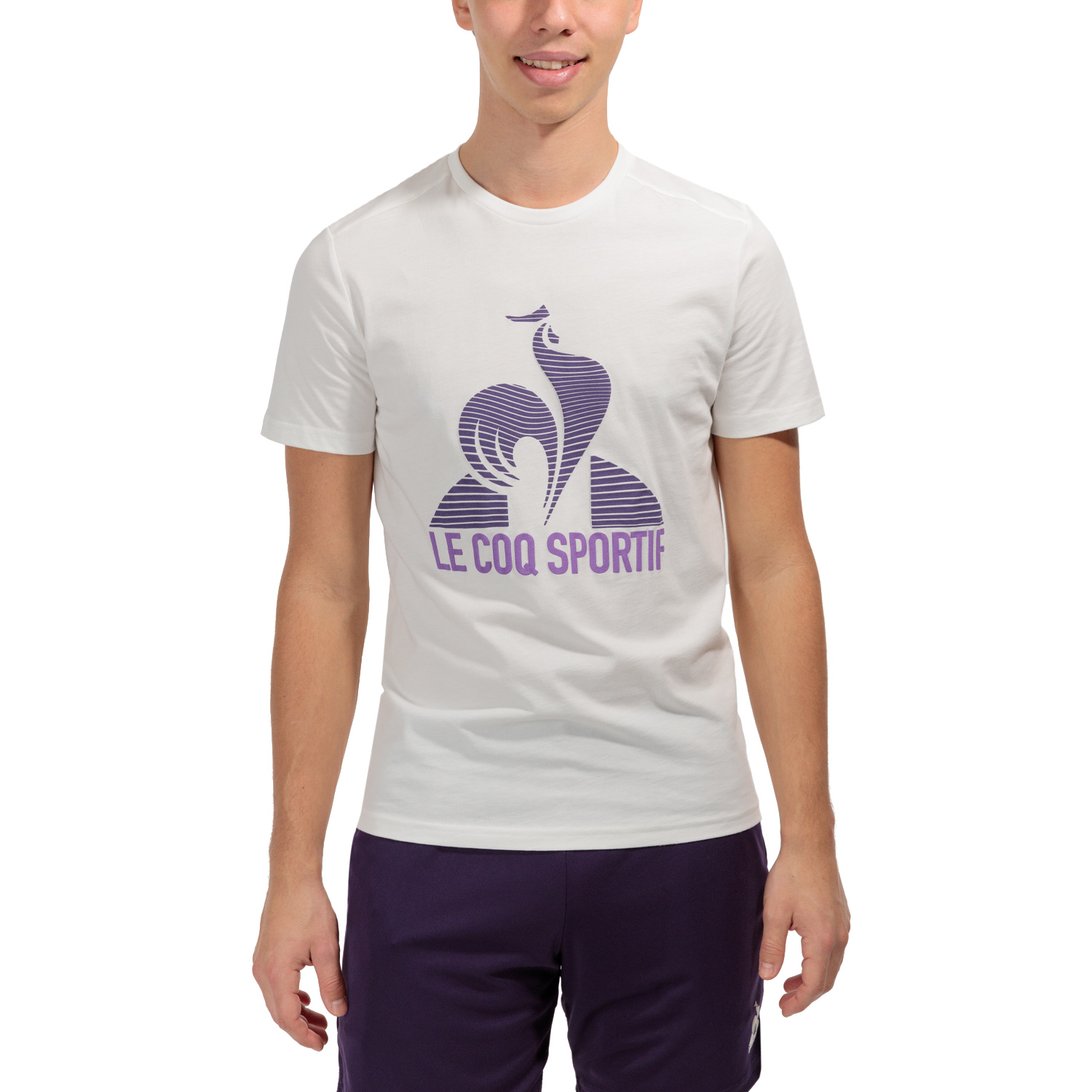 Le Coq Sportif Logo Camiseta - New Optical White/Purple Velvet/Chive Blossom