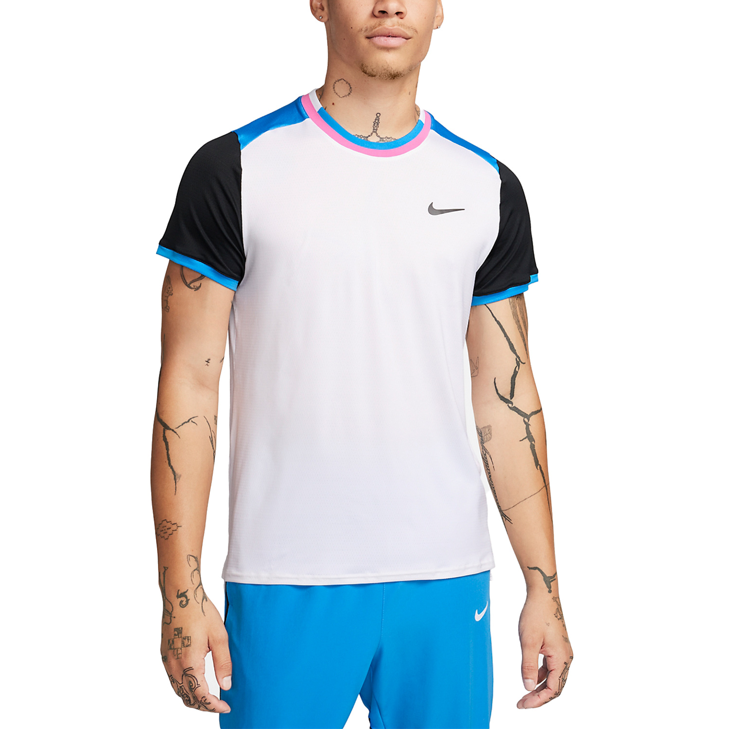 nike men's court dry colorblock short sleeve tennis top