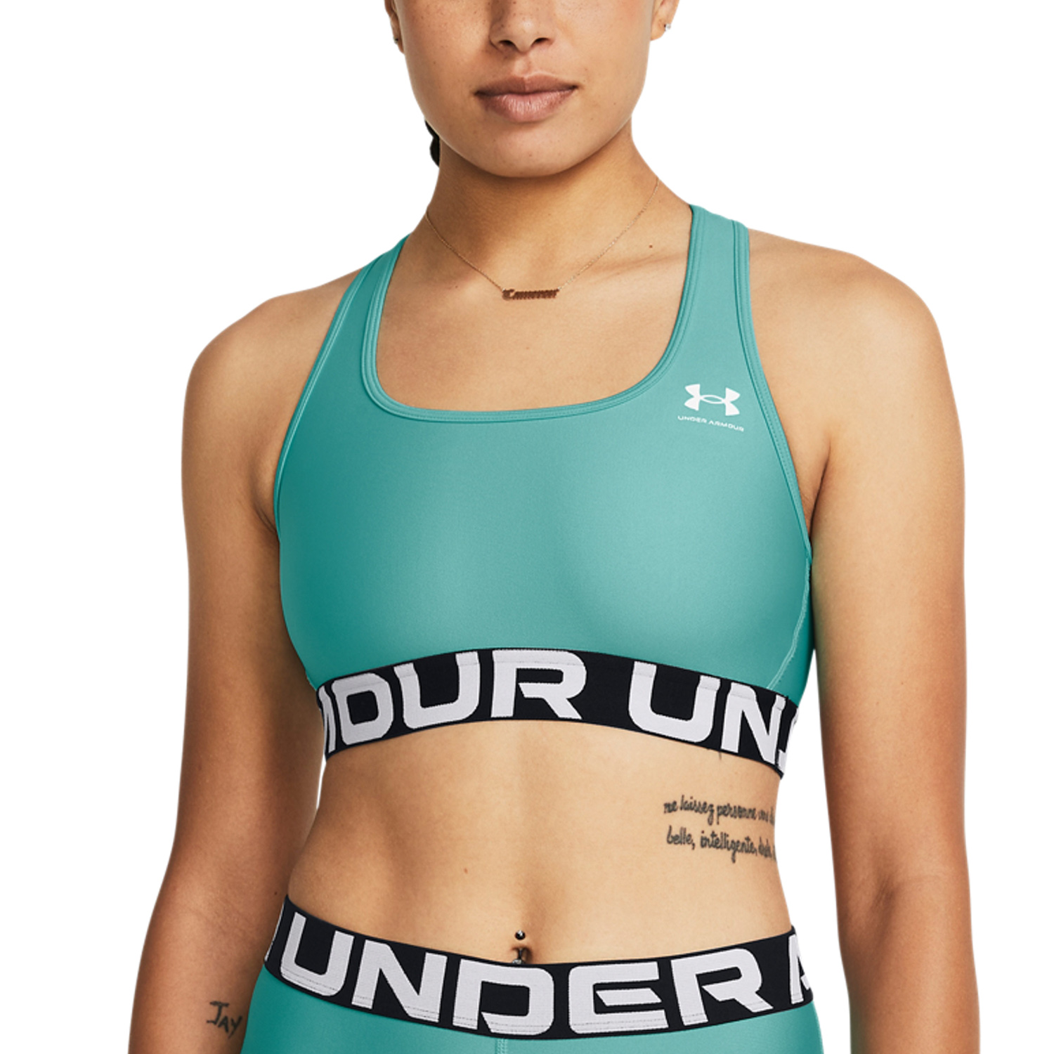 Under Armour HeatGear Authentics Mid Sports Bra - Radial Turquoise/White