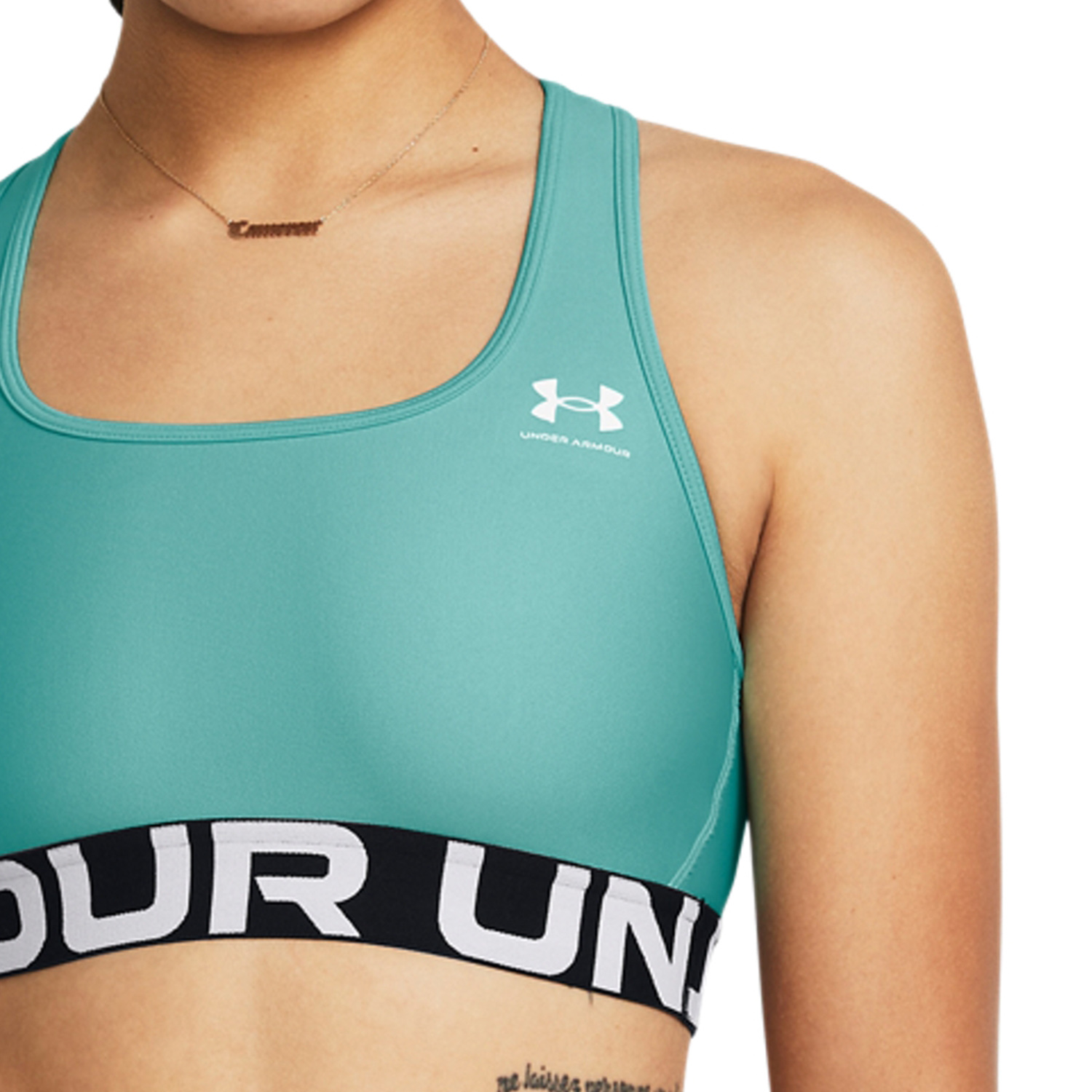 Under Armour HeatGear Authentics Mid Reggiseno Sportivo - Radial Turquoise/White