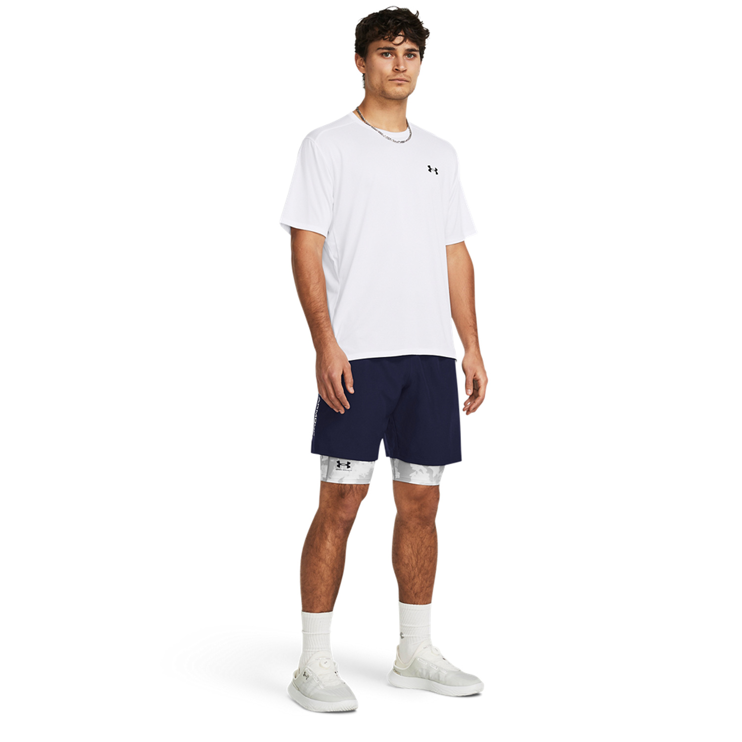 Under Armour Woven Split 9in Shorts - Midnight Navy/White