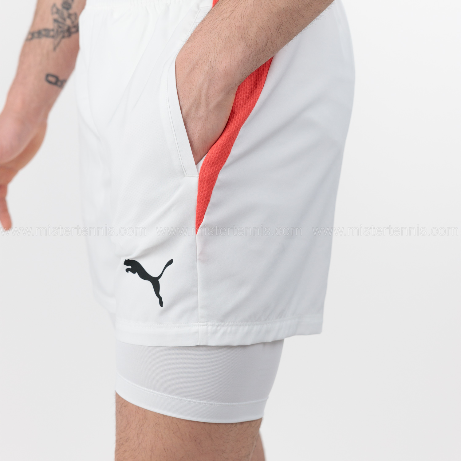 Puma Individual TeamGOAL 2 in 1 5in Pantaloncini - White/Active Red