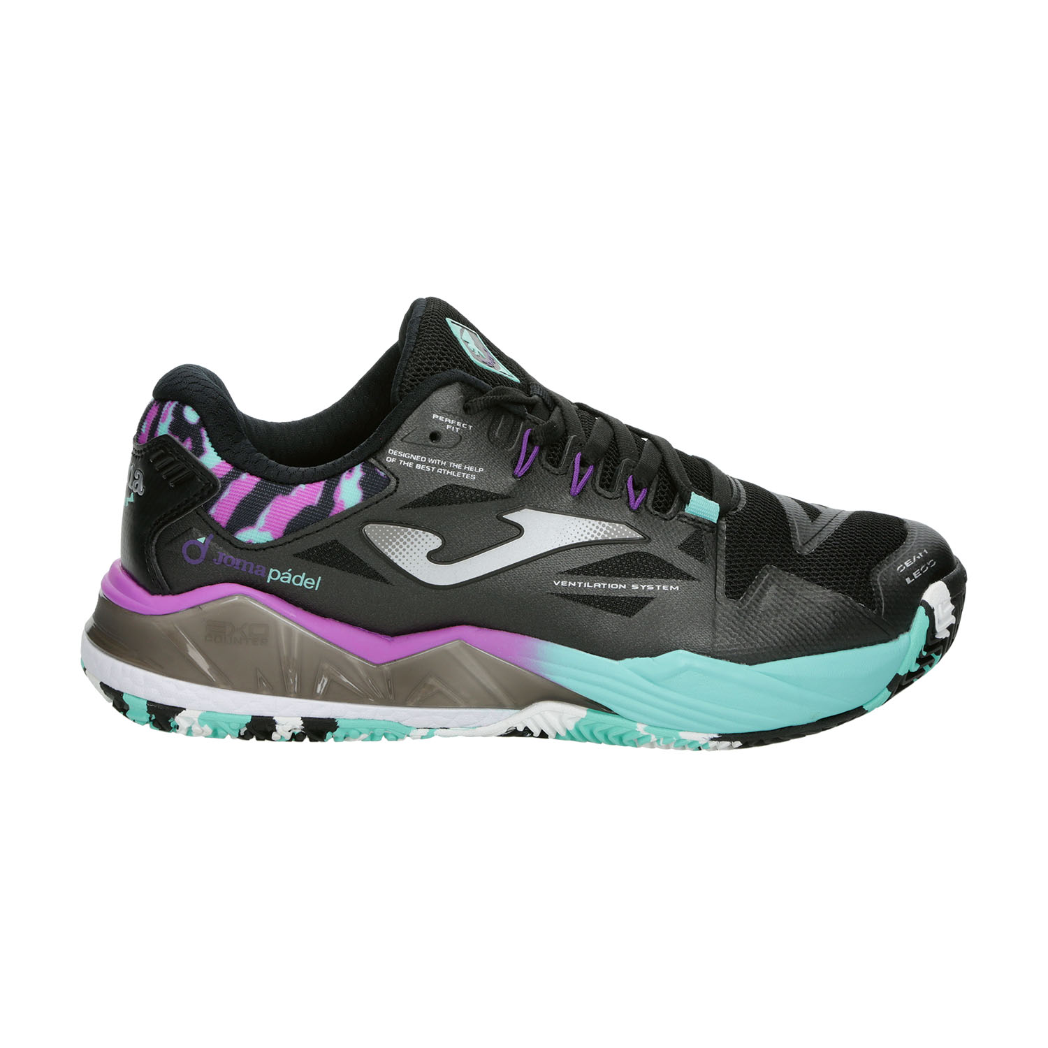 Joma Spin Women's Padel Shoes - Black/Turquoise/Pink