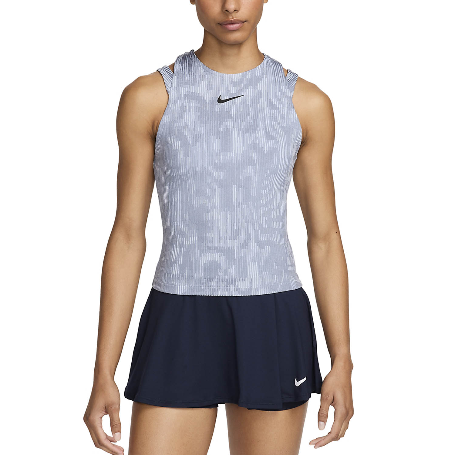 トップス SALSATION Y16Asymmetric Draped Tank Nike Court Slam Women's Tennis Tank - Ashen Slate/Black
