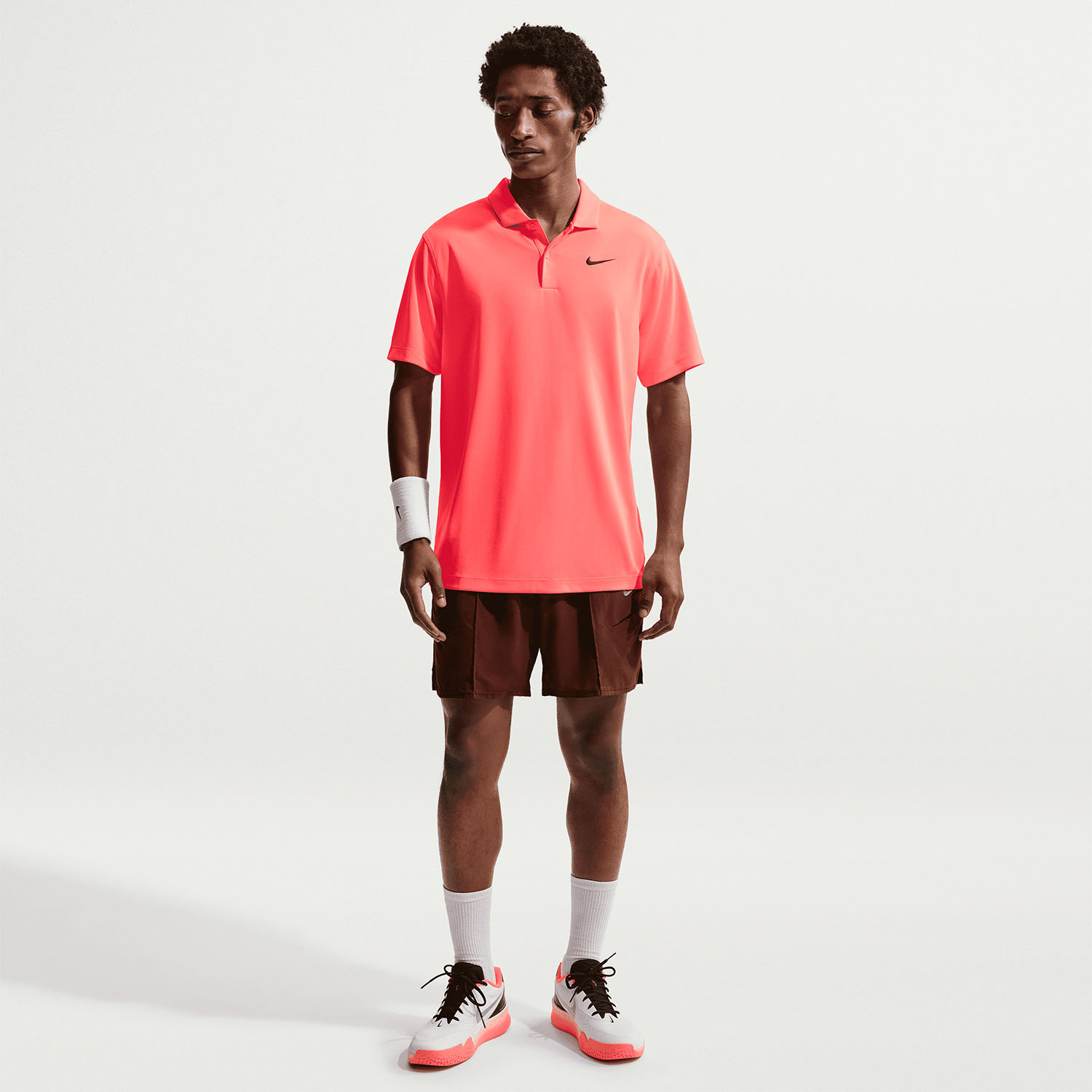 Nike Dri-FIT Solid Logo Men's Tennis Polo - Hot Lava/Black